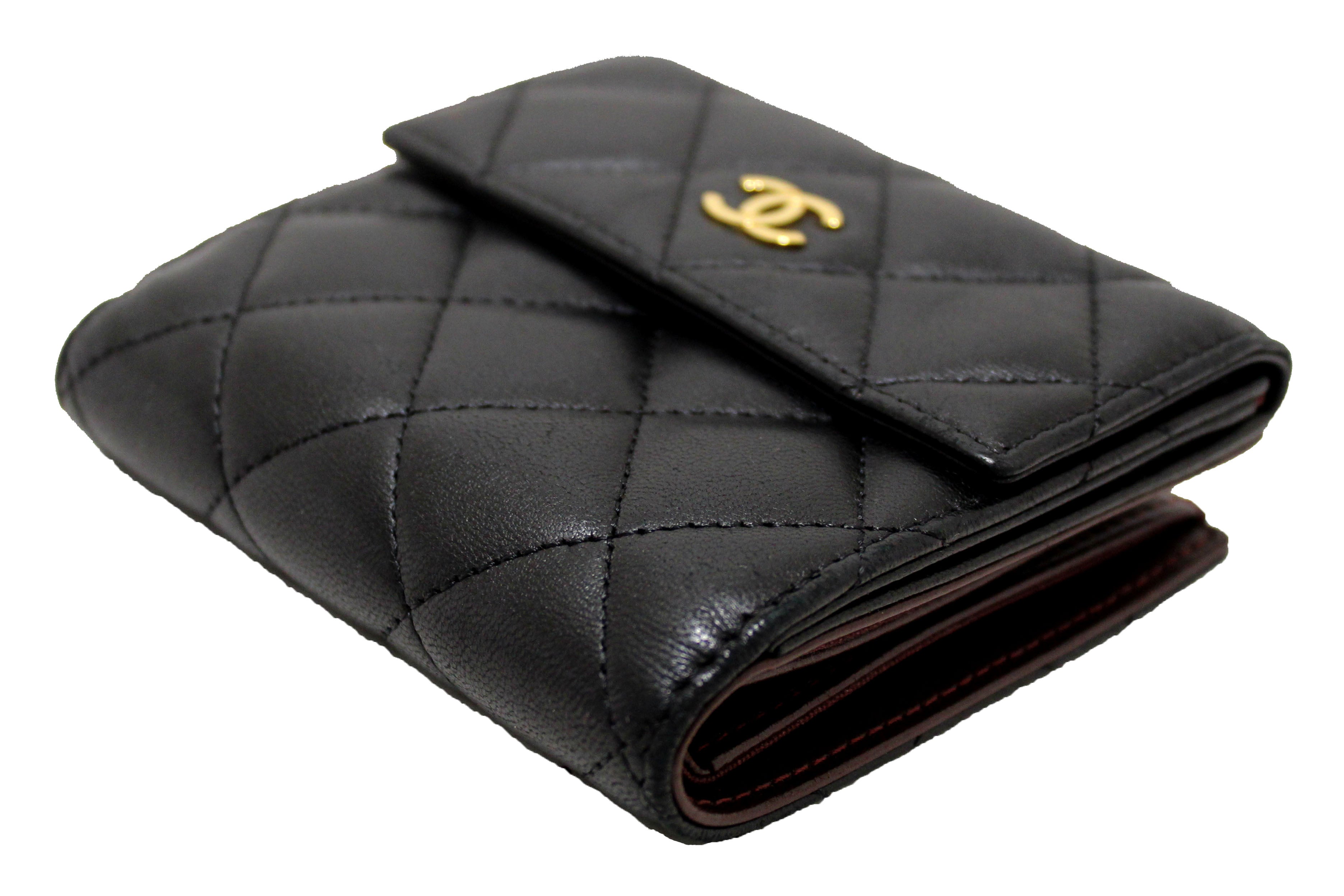 Authentic Chanel Black Quilted Lambskin Leather Classic Small Flap Wallet