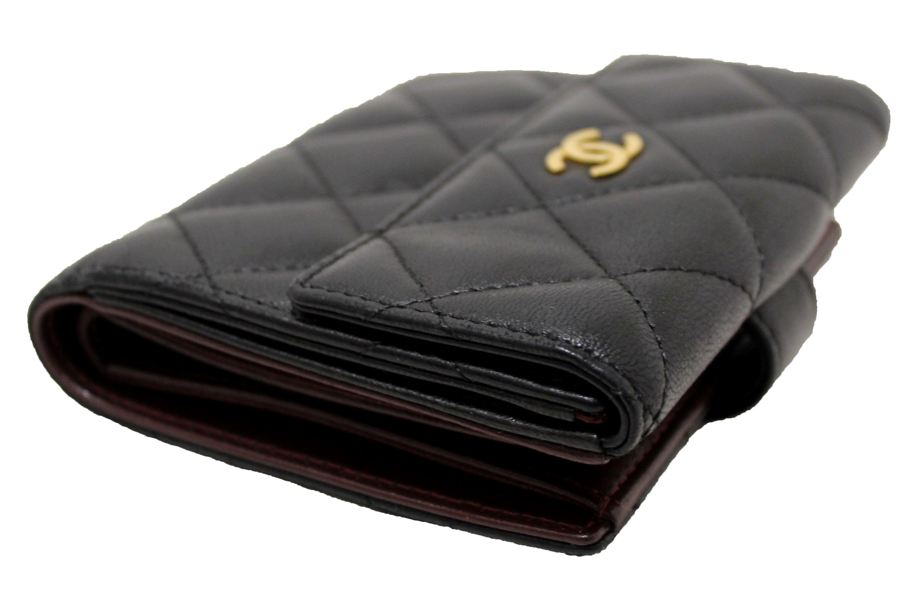 Authentic Chanel Black Quilted Lambskin Leather Classic Small Flap Wallet