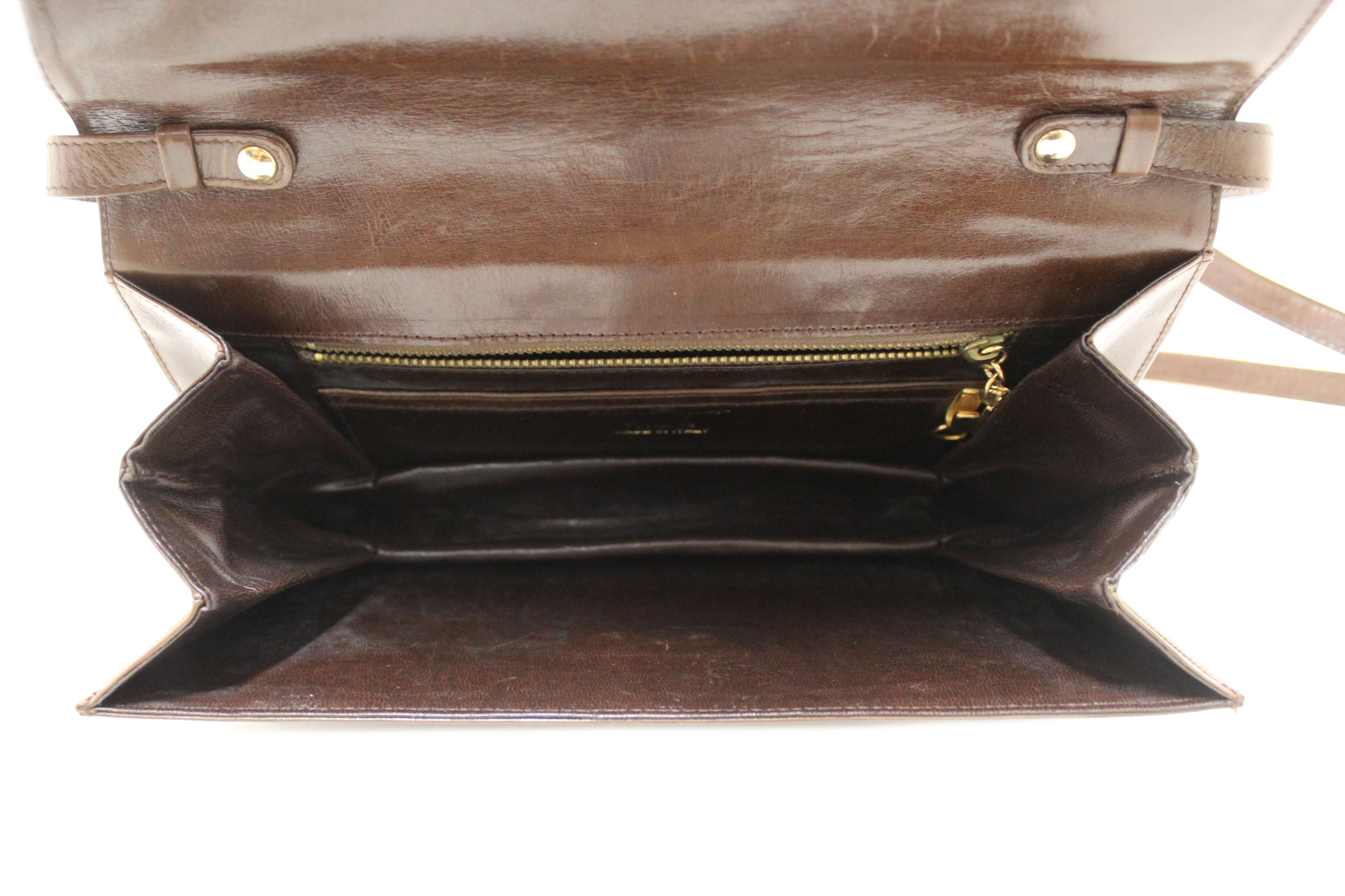 Authentic Salvatore Ferragamo Vintage Brown Leather Messenger Clutch/Shoulder Bag