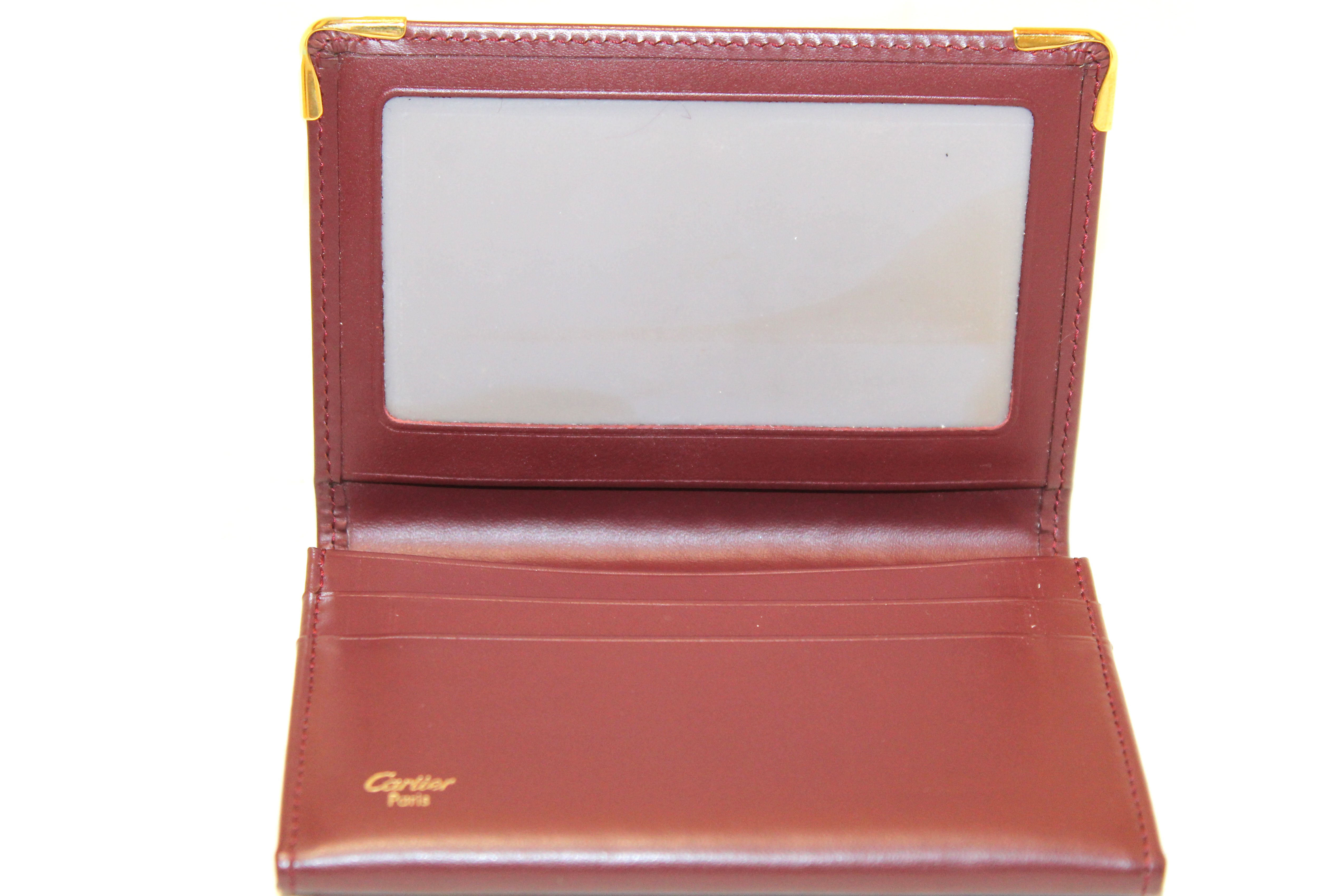 Authentic Cartier Vintage Burgandy Calfskin Leather Card Case