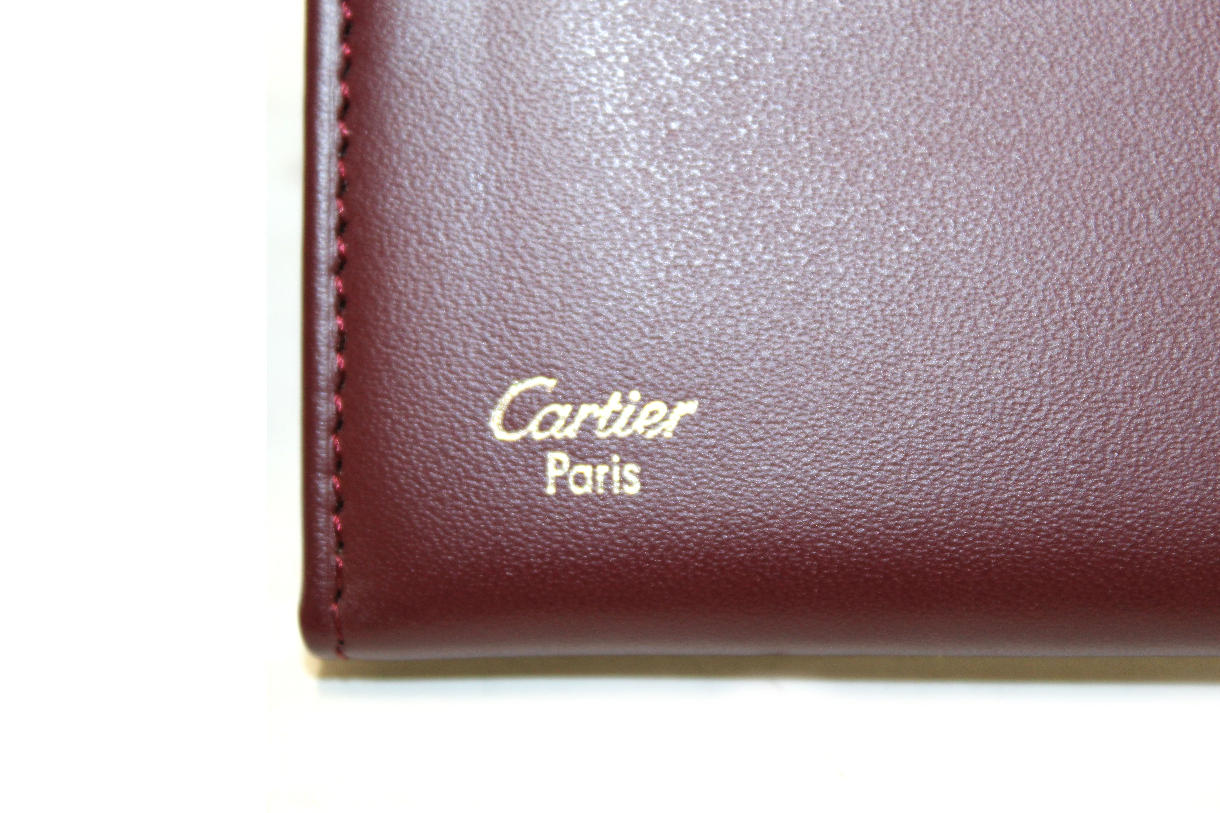 Authentic Cartier Vintage Burgandy Calfskin Leather Card Case