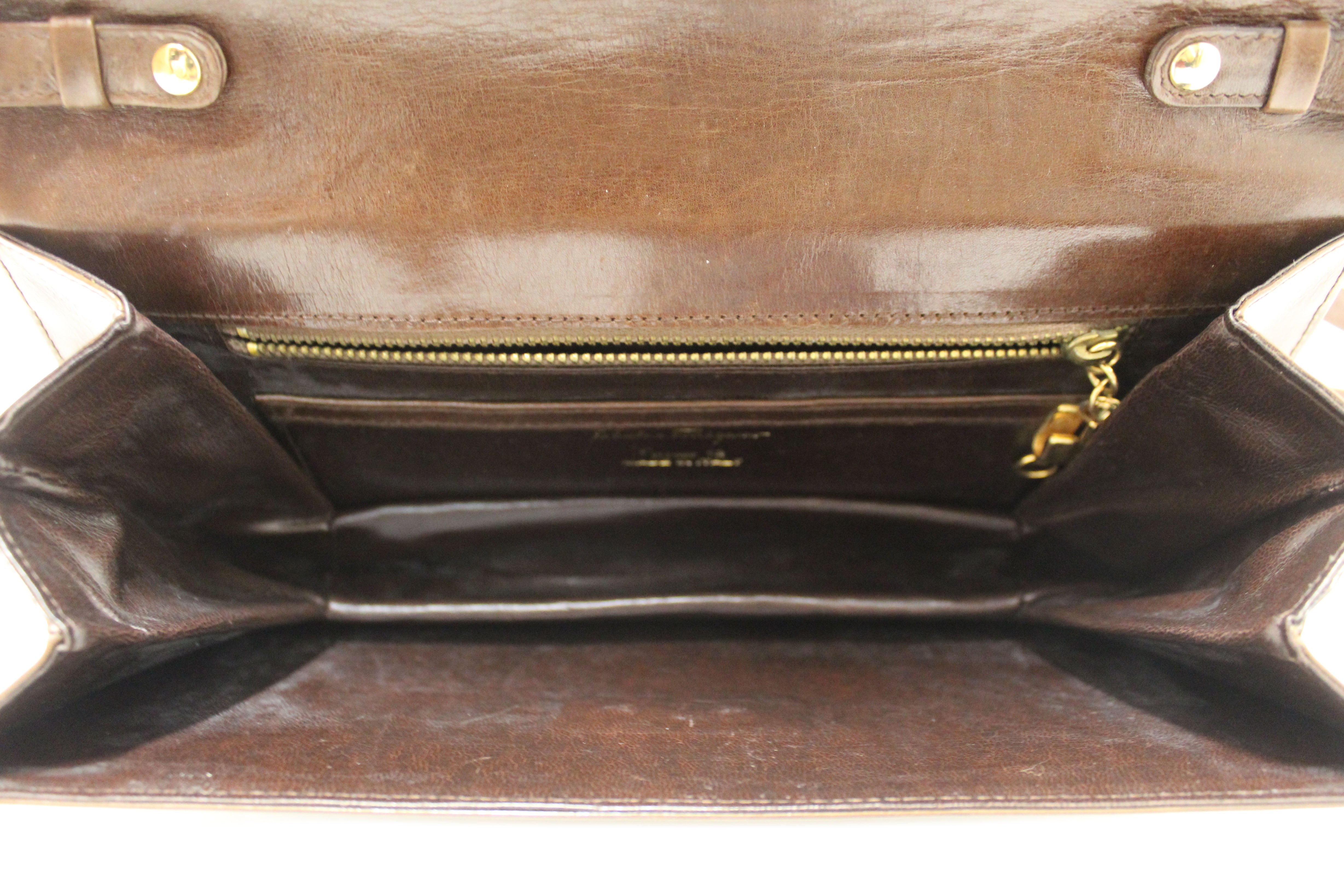 Authentic Salvatore Ferragamo Vintage Brown Leather Messenger Clutch/Shoulder Bag