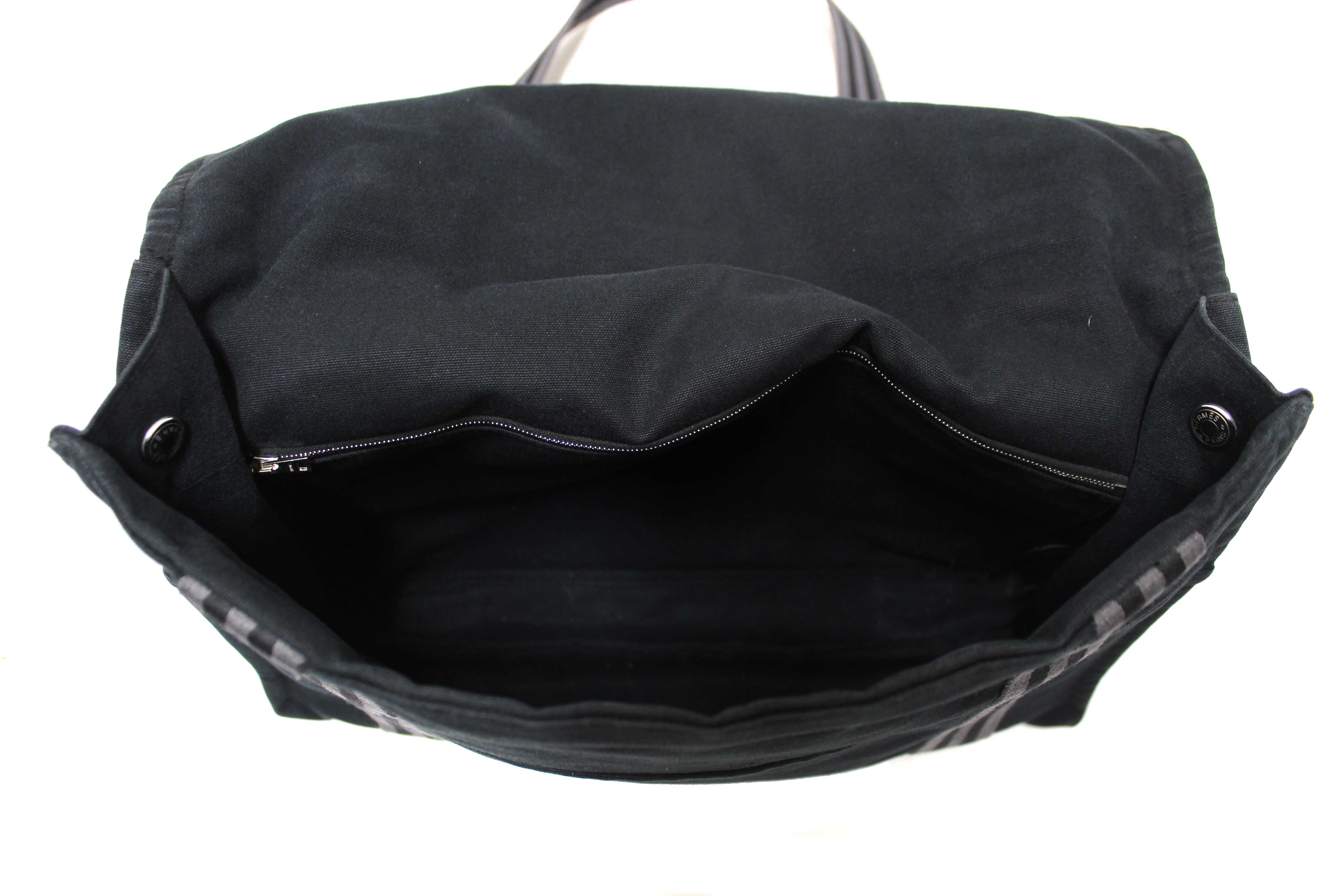 Authentic Hermes Black Toile Fourre Tout Herline Messenger Bag