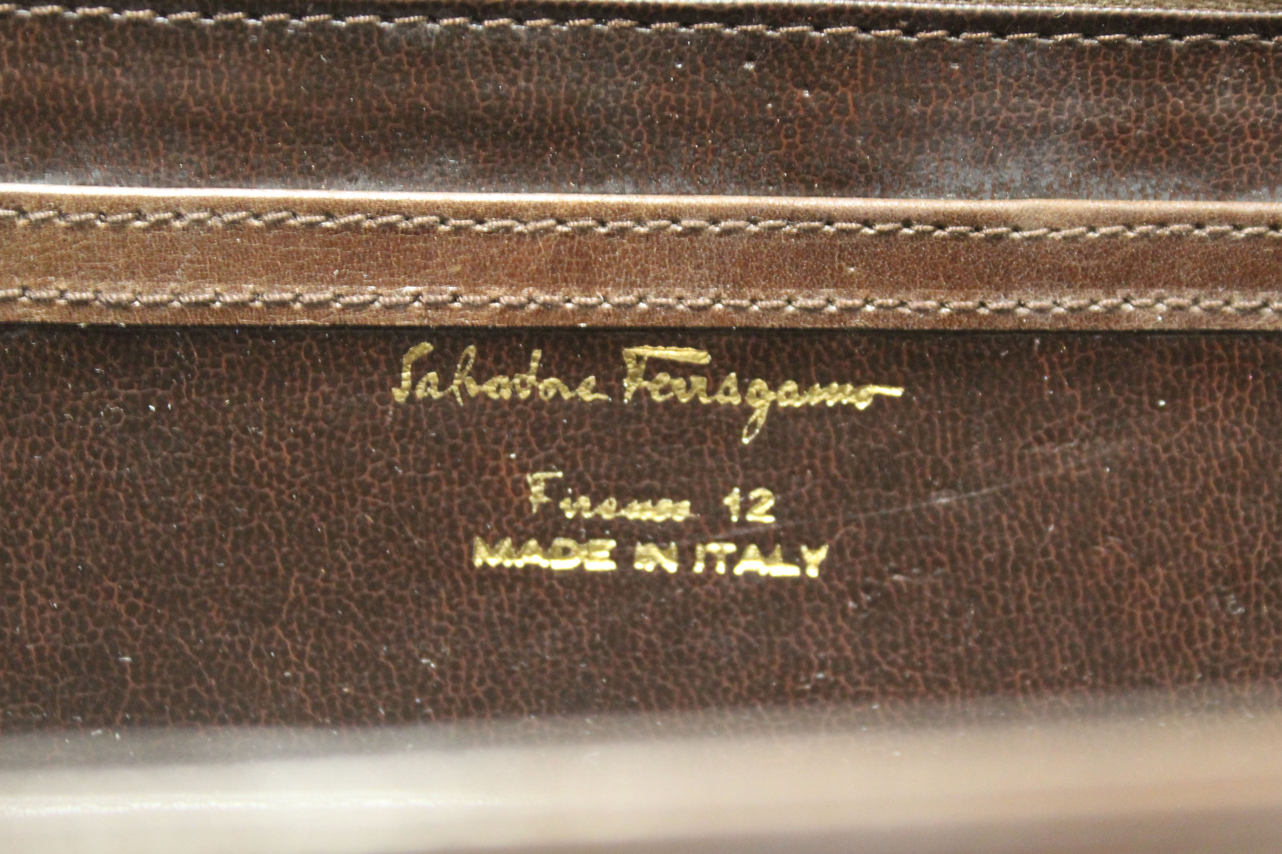 Authentic Salvatore Ferragamo Vintage Brown Leather Messenger Clutch/Shoulder Bag