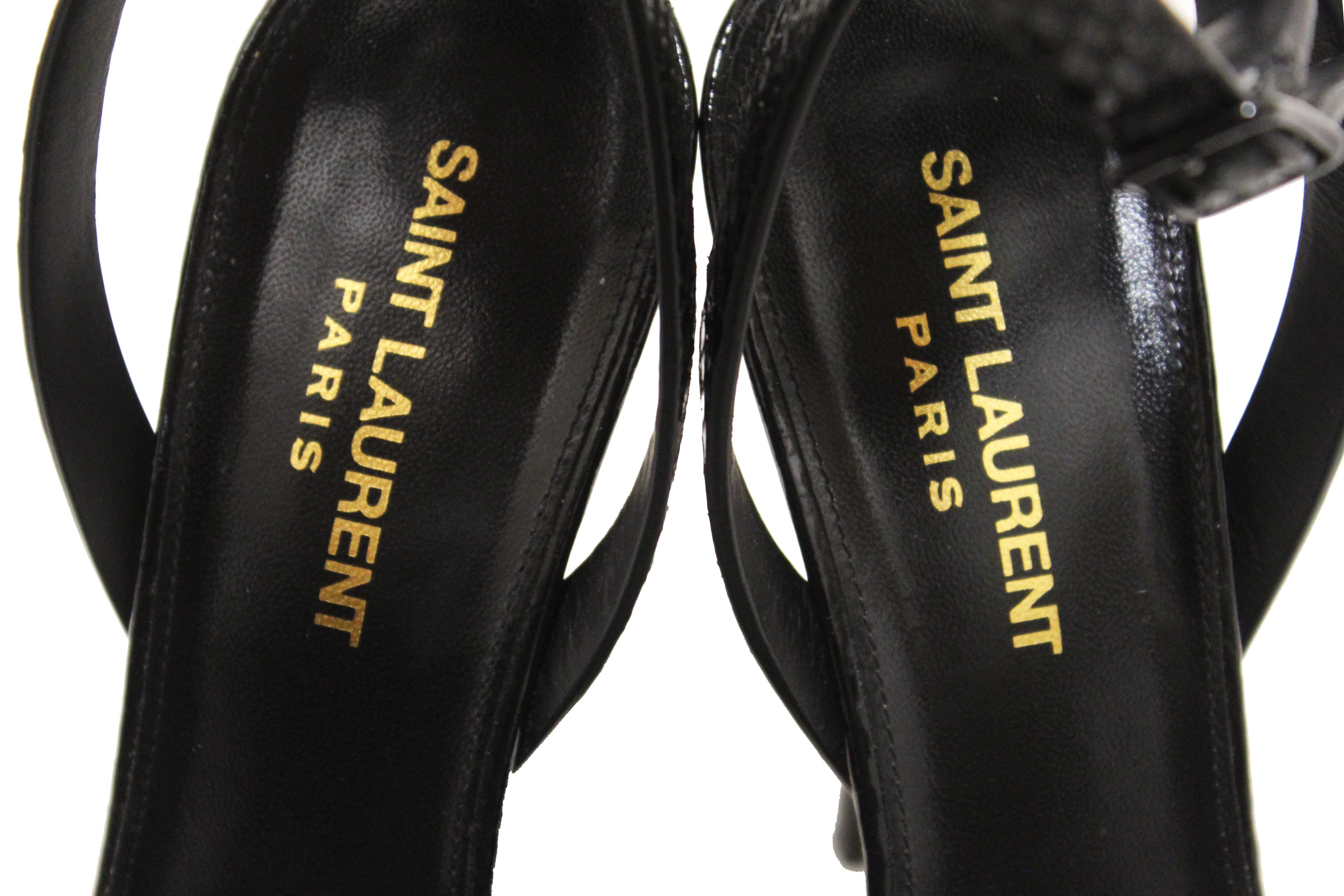 Authentic Saint Laurent Black Python And Leopard Pony Leather Tribute Platform Sandals Size 37.5