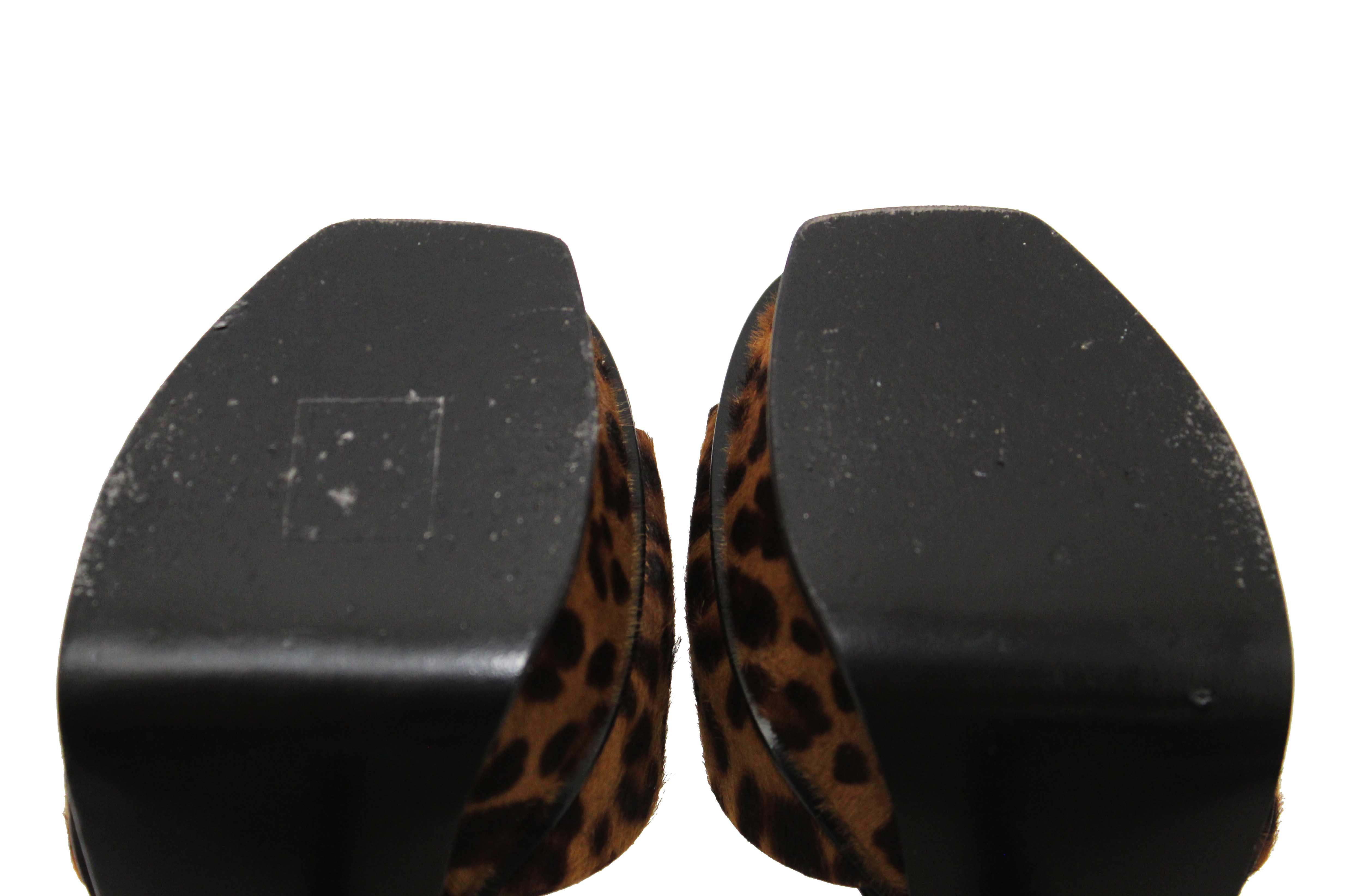 Authentic Saint Laurent Black Python And Leopard Pony Leather Tribute Platform Sandals Size 37.5