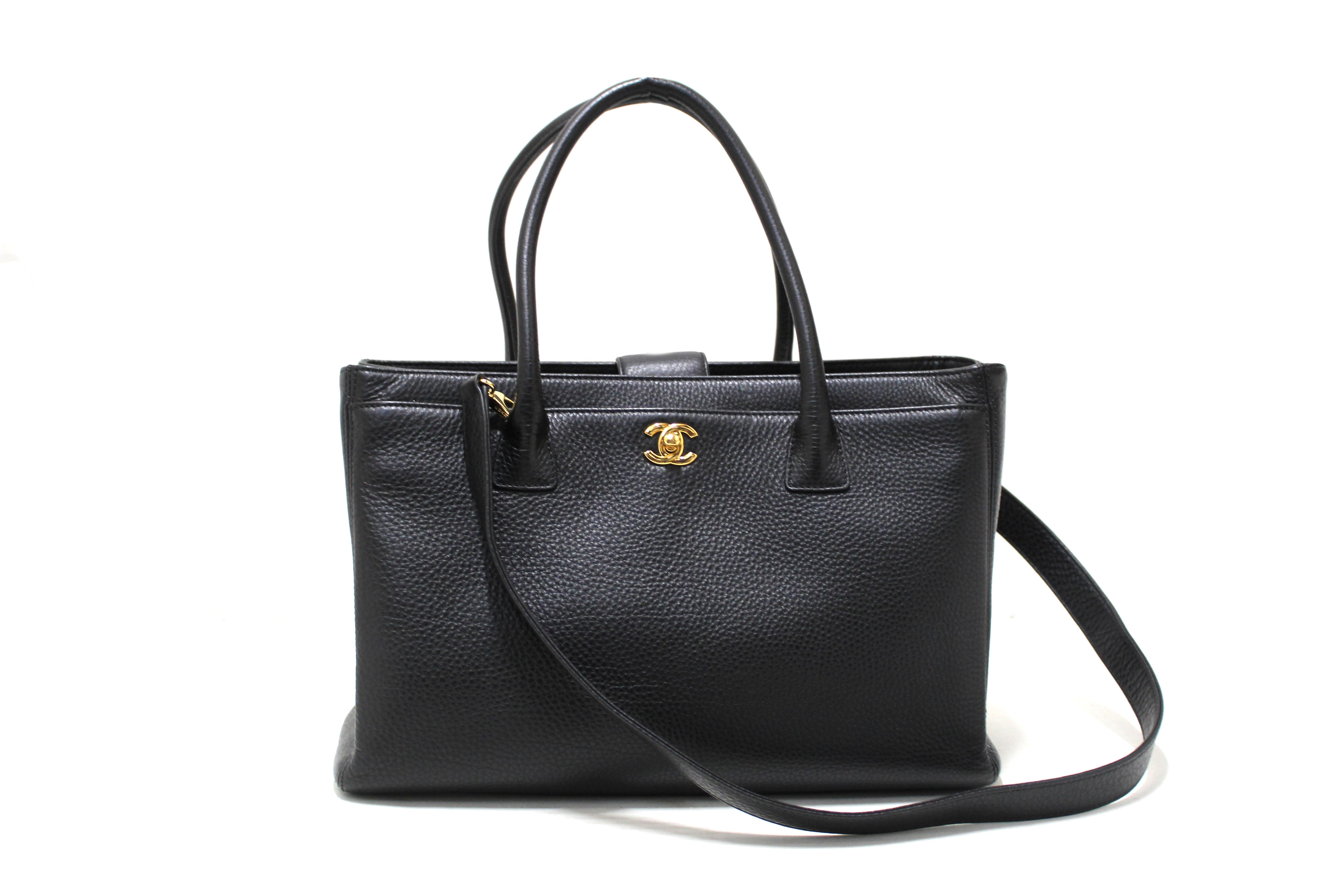 Authentic Chanel Black Calfskin Cerf Executive Shopper Shoulder Tote Bag