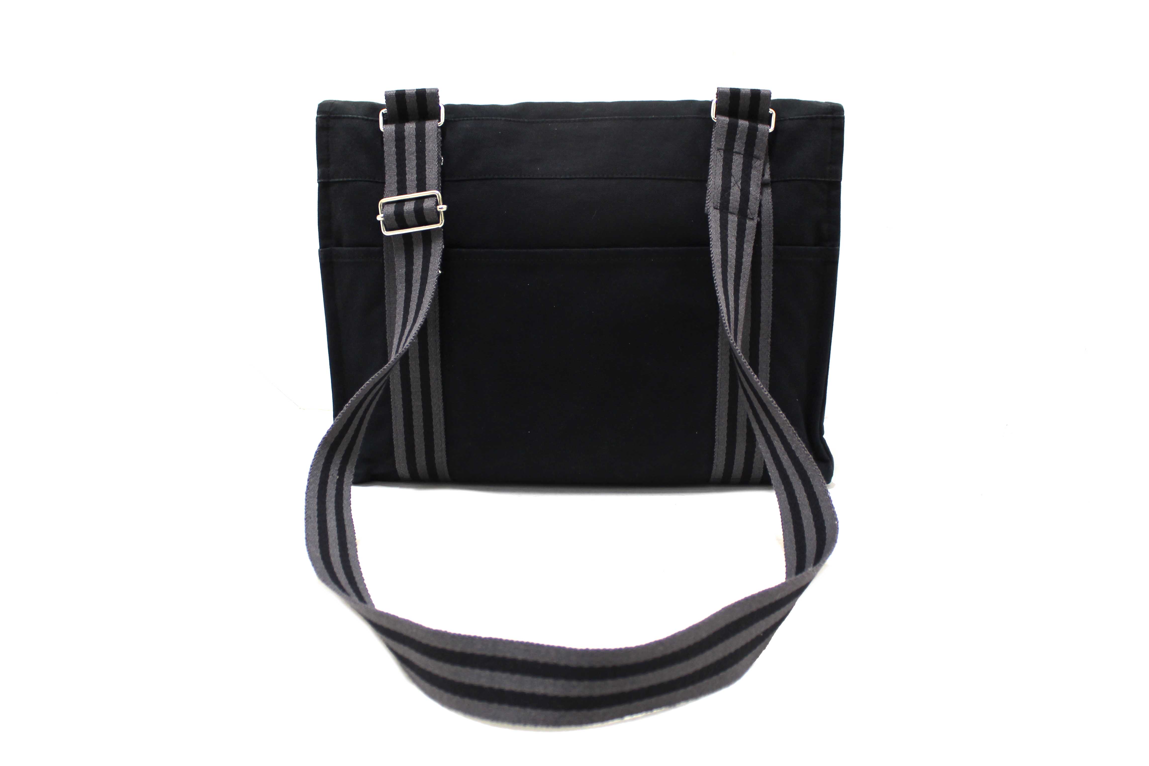 Authentic Hermes Black Toile Fourre Tout Herline Messenger Bag