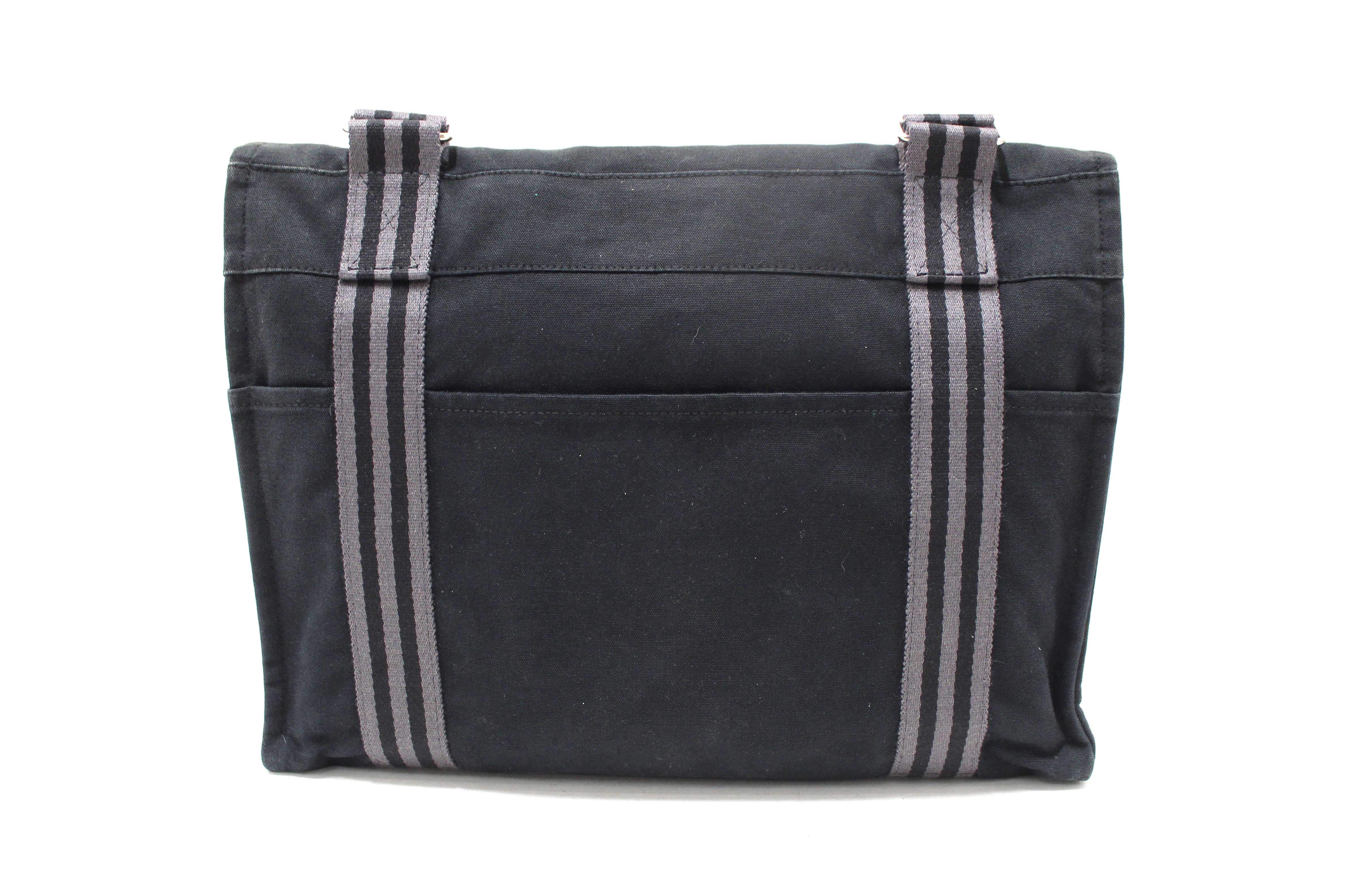 Authentic Hermes Black Toile Fourre Tout Herline Messenger Bag