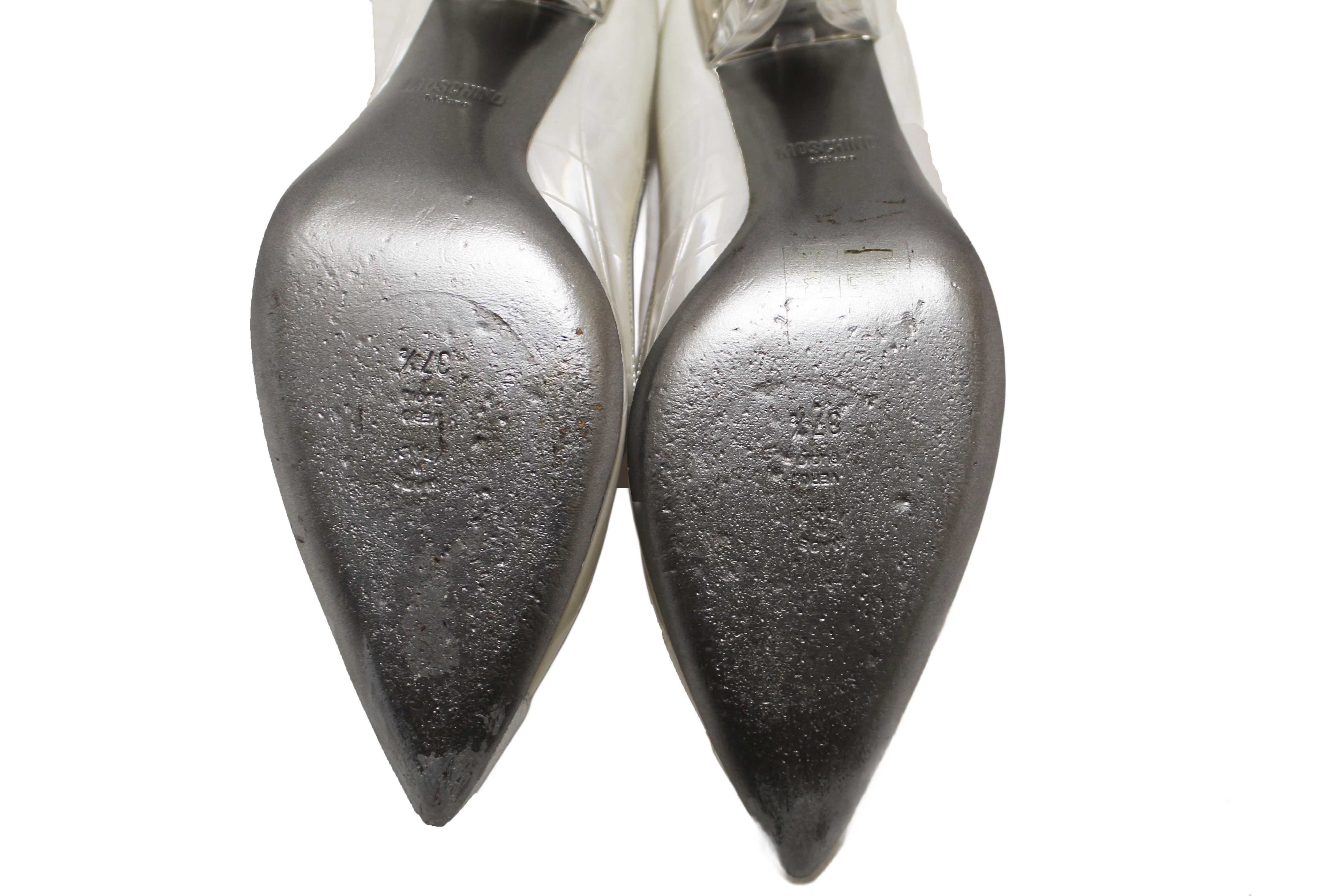 Authentic Moschino Patent White and Silver Leather Metallic Heels Size 37.5