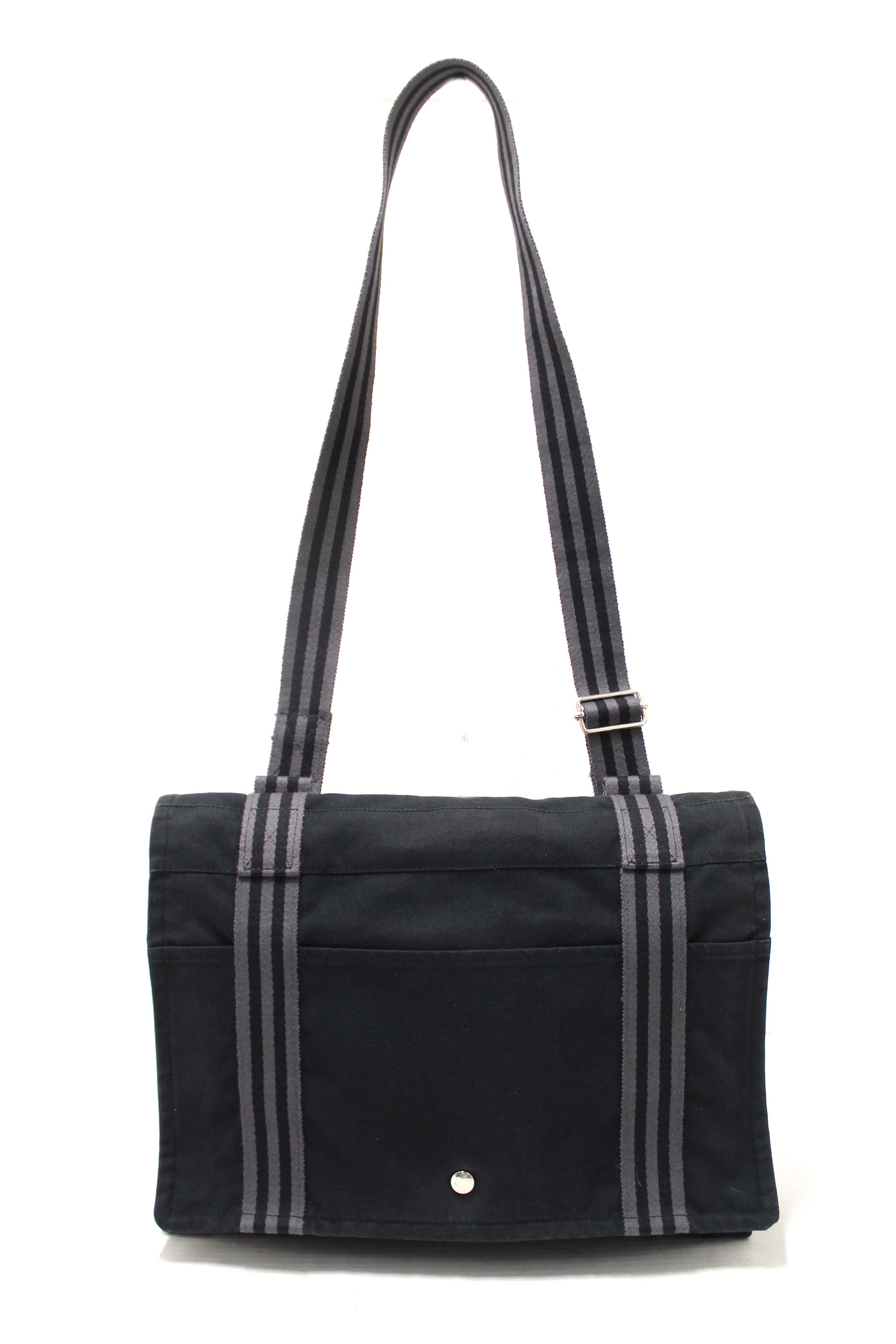 Authentic Hermes Black Toile Fourre Tout Herline Messenger Bag