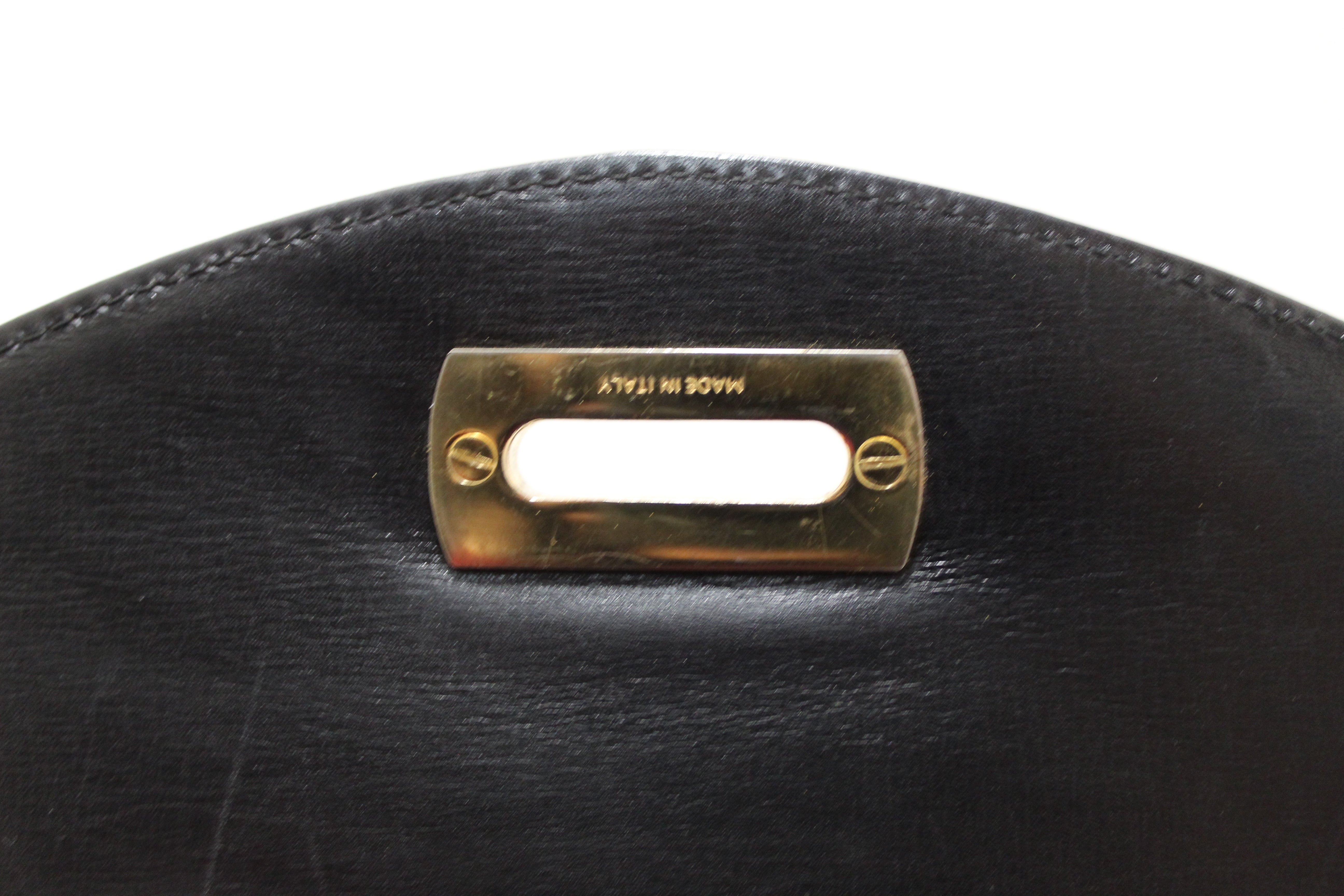 Authentic Salvatore Ferragamo Vintage Black Leather Top Handle Satchel Bag