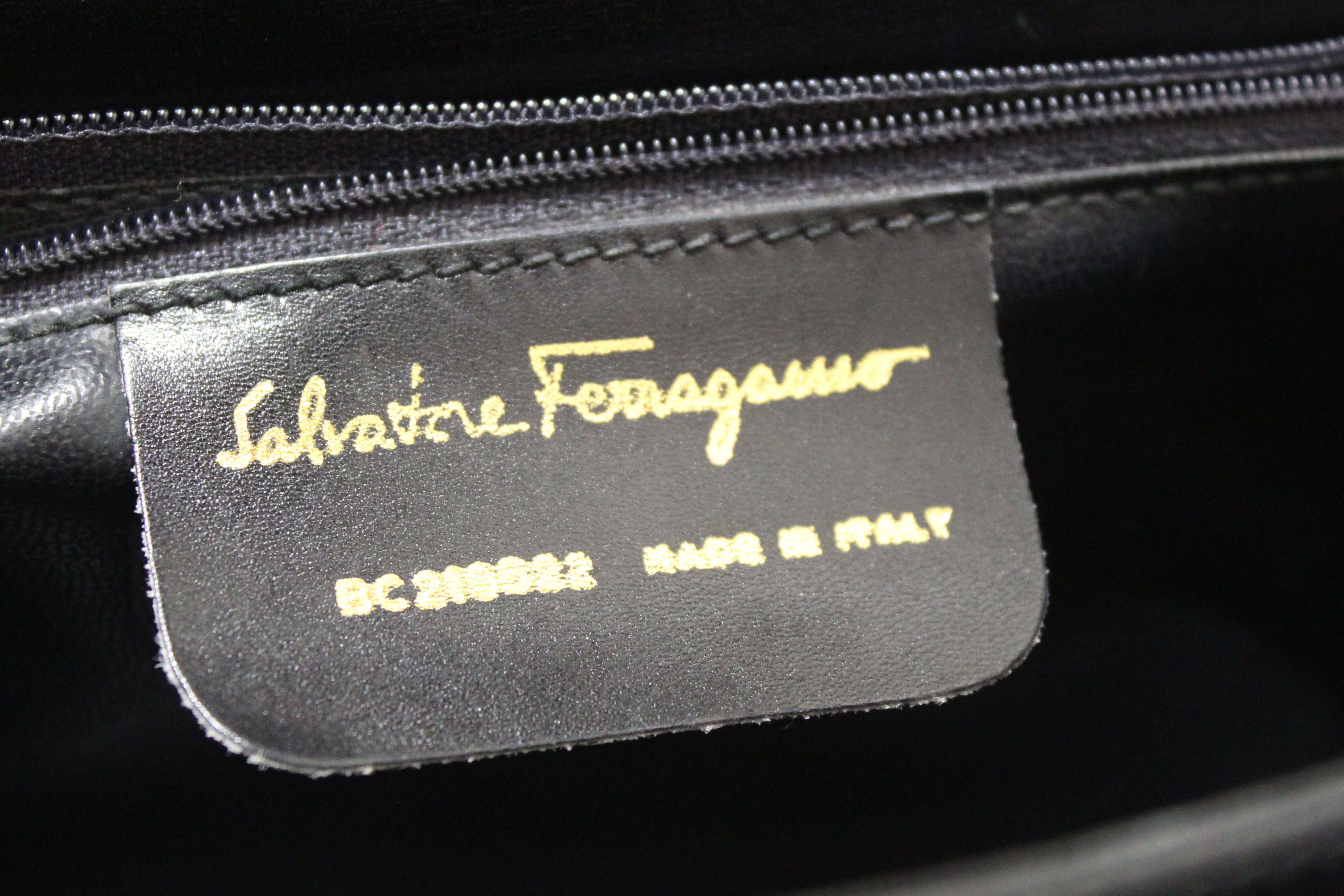 Authentic Salvatore Ferragamo Vintage Black Leather Top Handle Satchel Bag