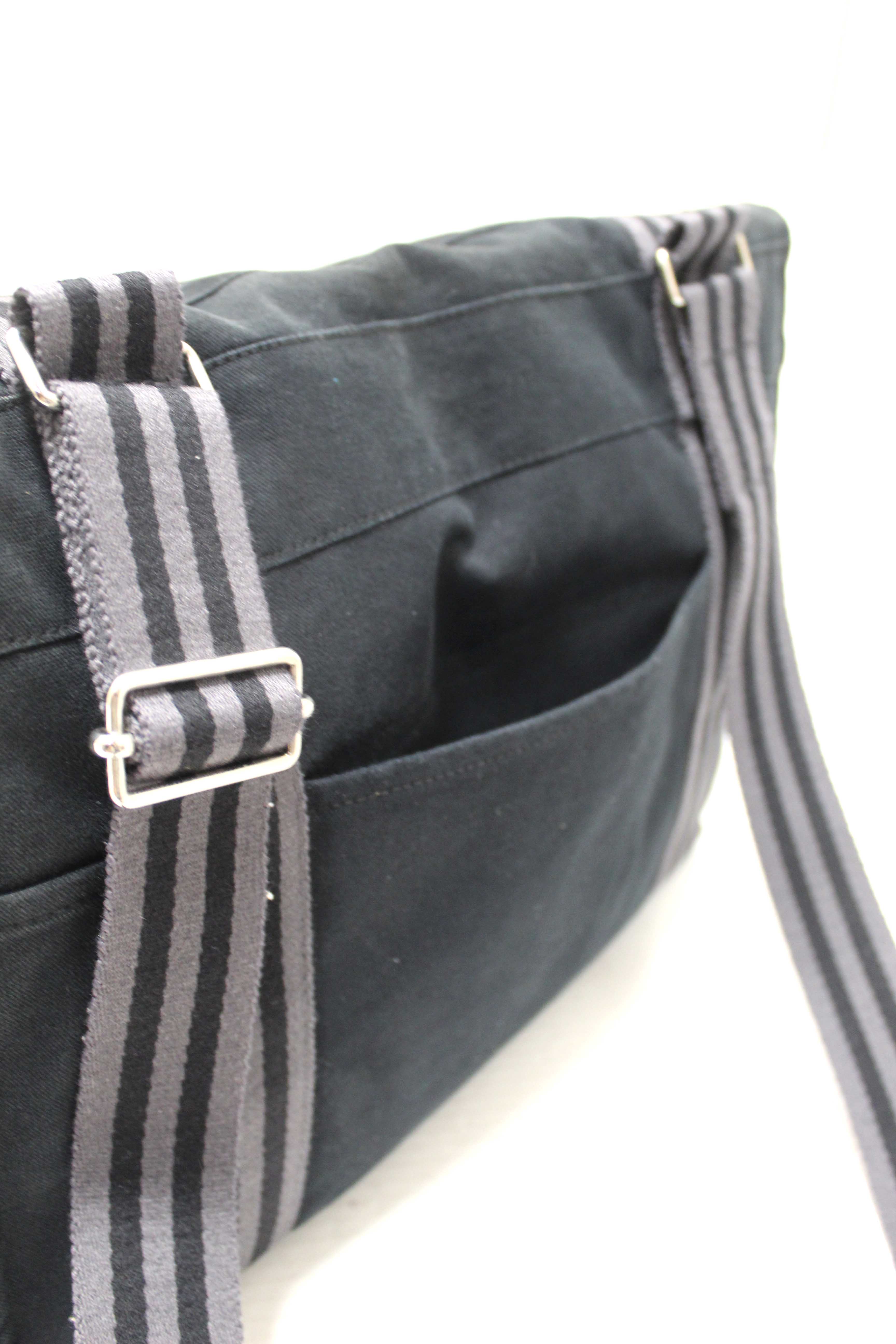 Authentic Hermes Black Toile Fourre Tout Herline Messenger Bag