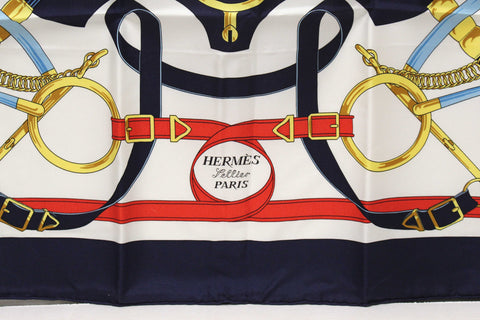 Authentic Hermes Blue Eperon D'or Tellier Scarf 90cm