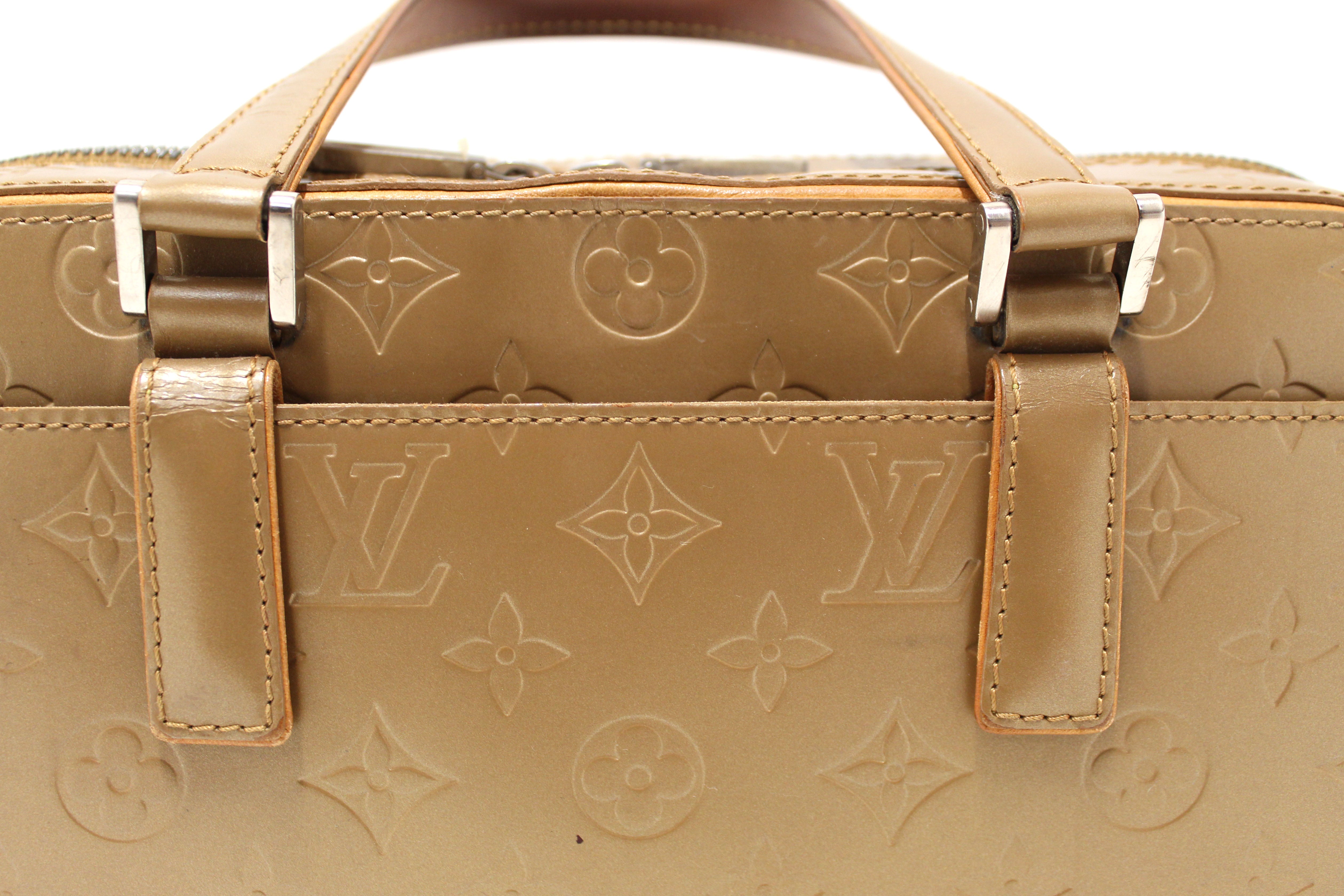 Authentic Louis Vuitton Gold Matte Monogram Vernis Shelton Handbag