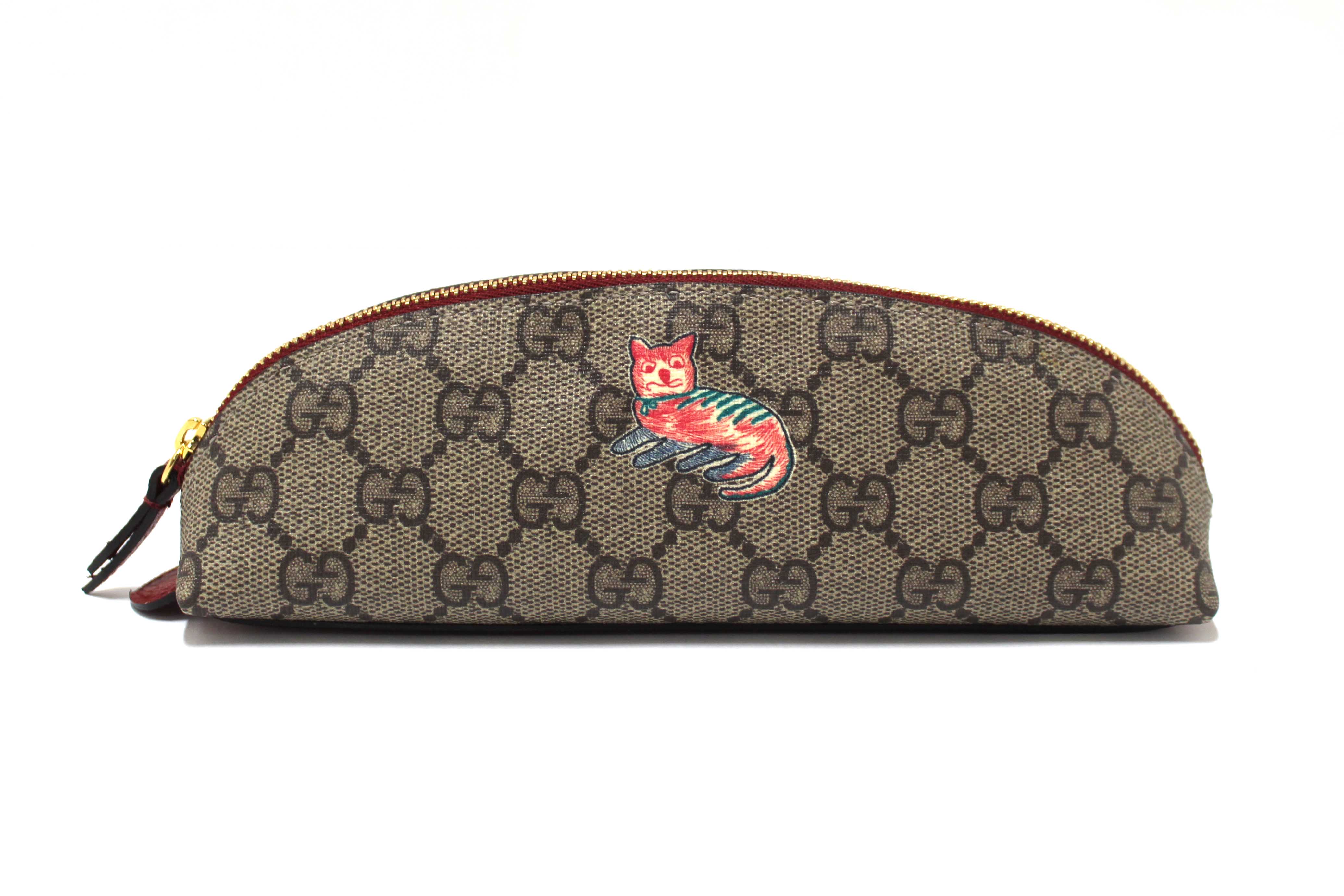 Authentic Gucci GG Supreme Monogram Cat Pencil Case Pouch