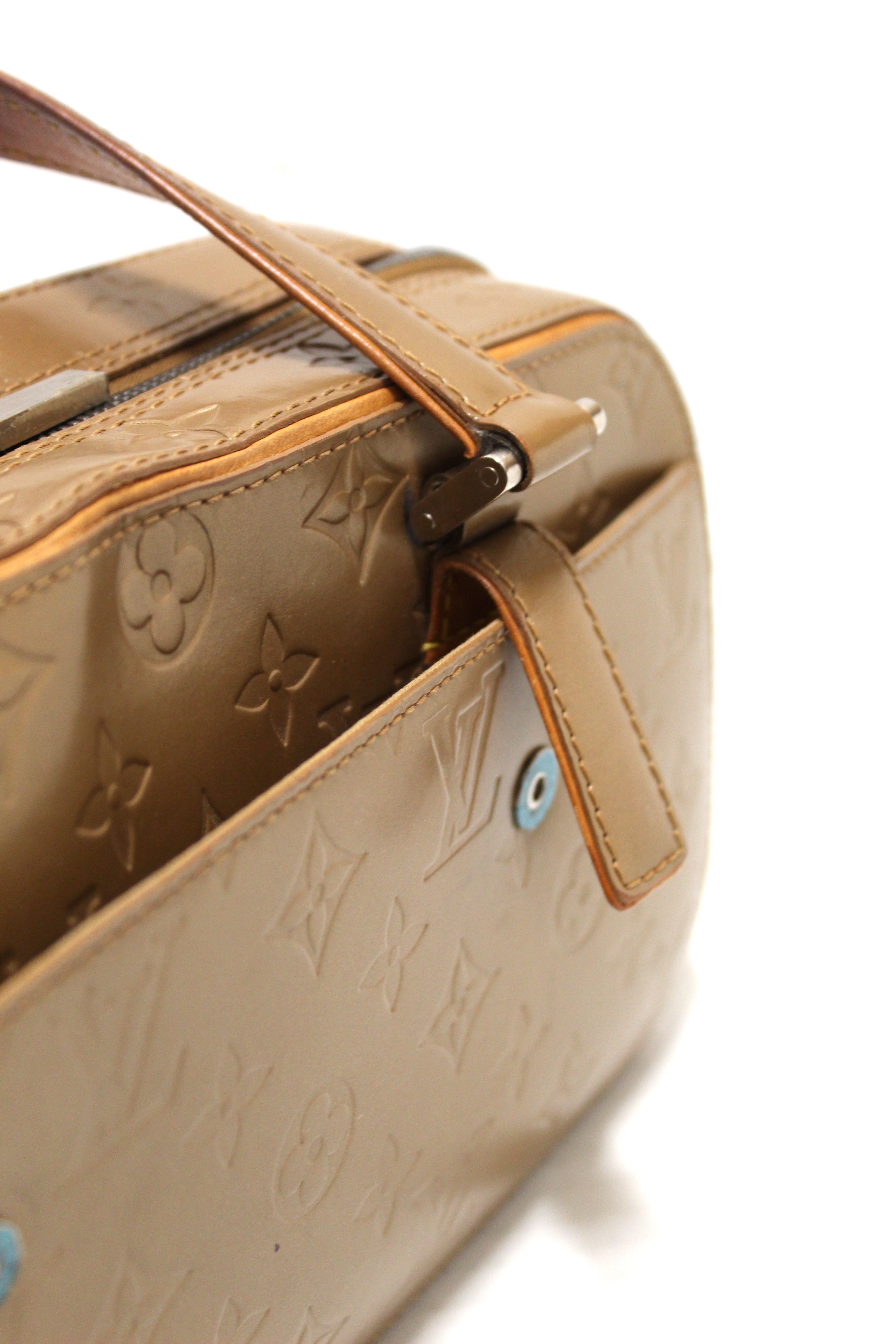 Authentic Louis Vuitton Gold Matte Monogram Vernis Shelton Handbag