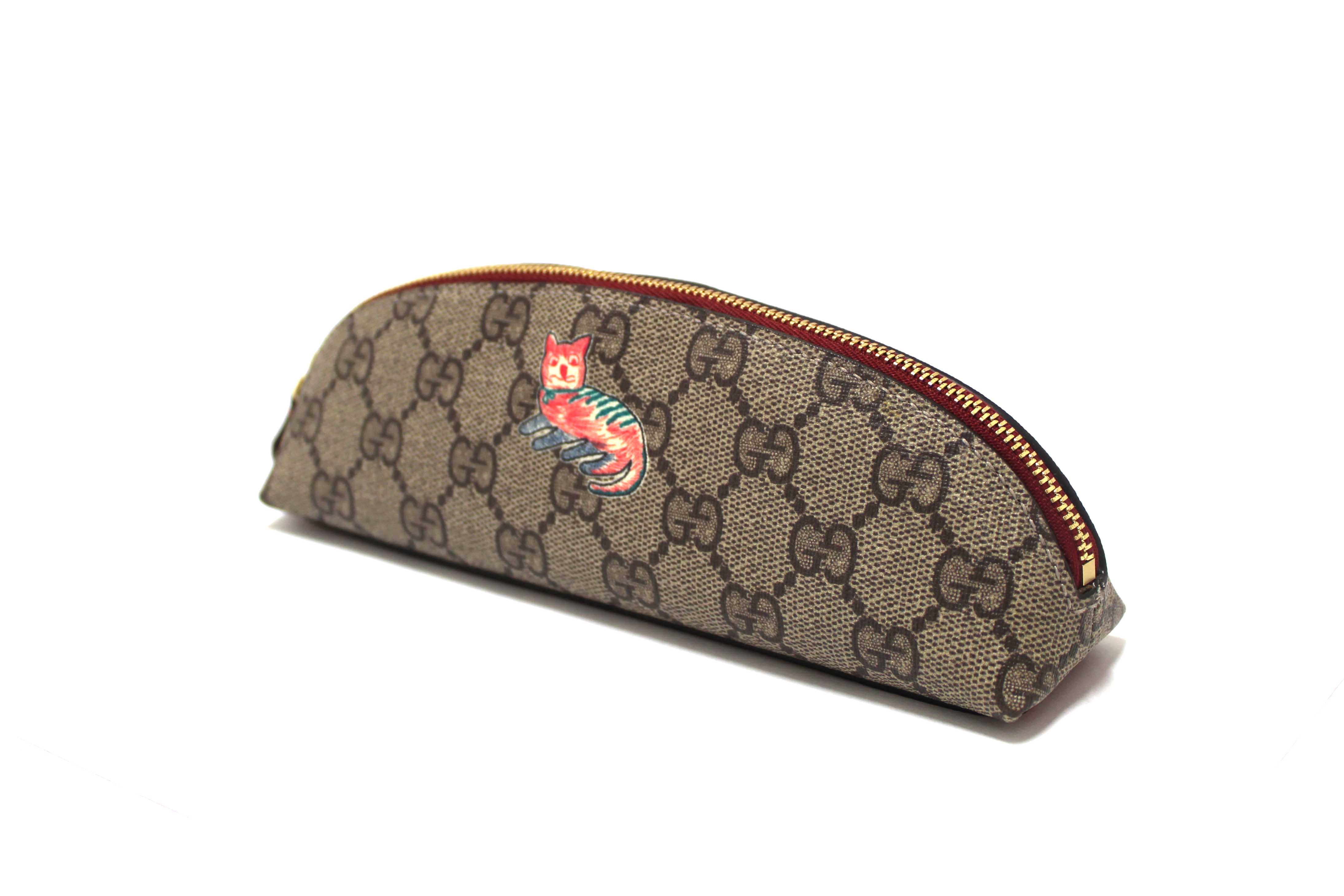 Authentic Gucci GG Supreme Monogram Cat Pencil Case Pouch