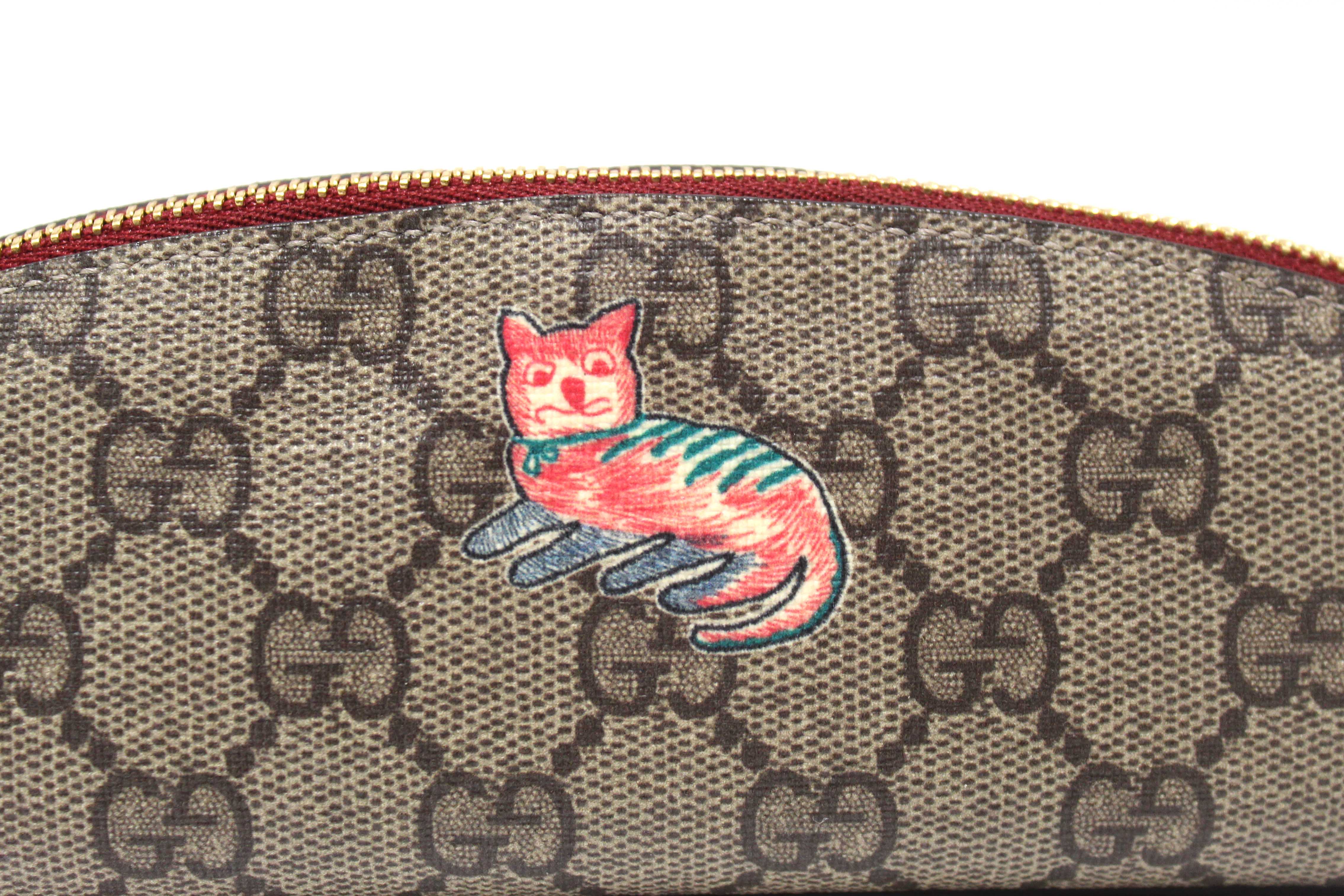 Authentic Gucci GG Supreme Monogram Cat Pencil Case Pouch