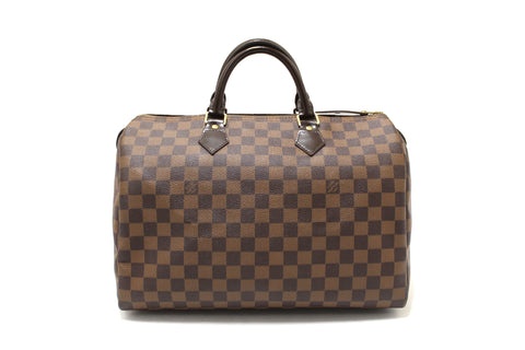 Authentic Louis Vuitton Damier Ebene Canvas Speedy 35 Handbag