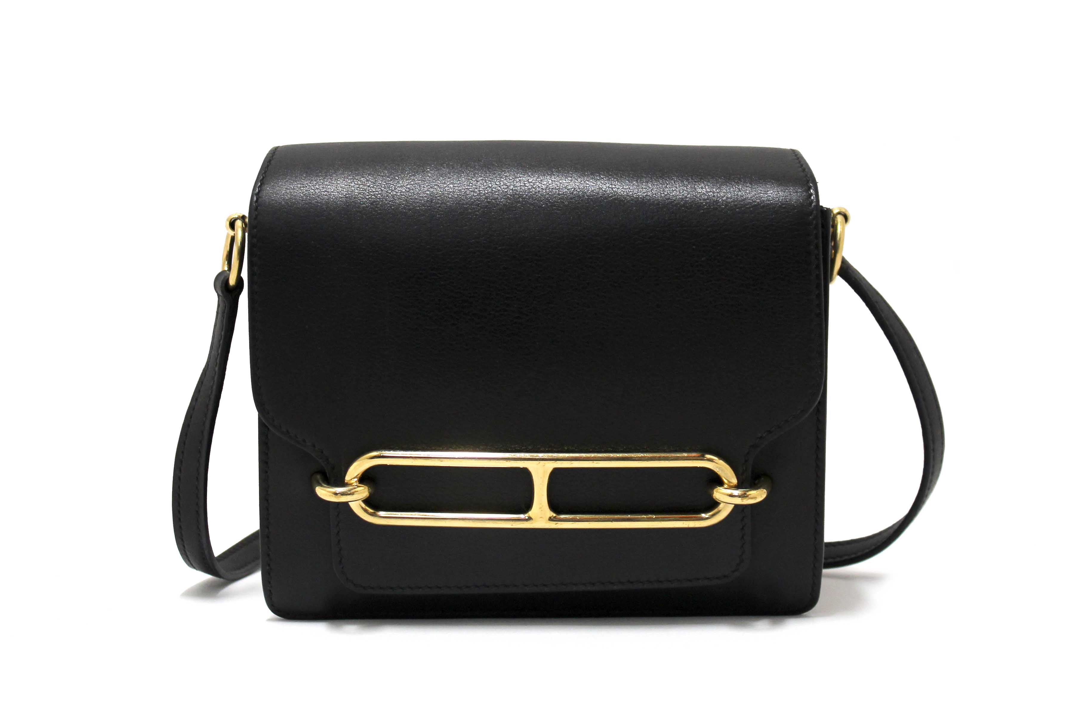 Authentic Hermes Black Evercolor Calfskin Leather Roulis Mini Bag