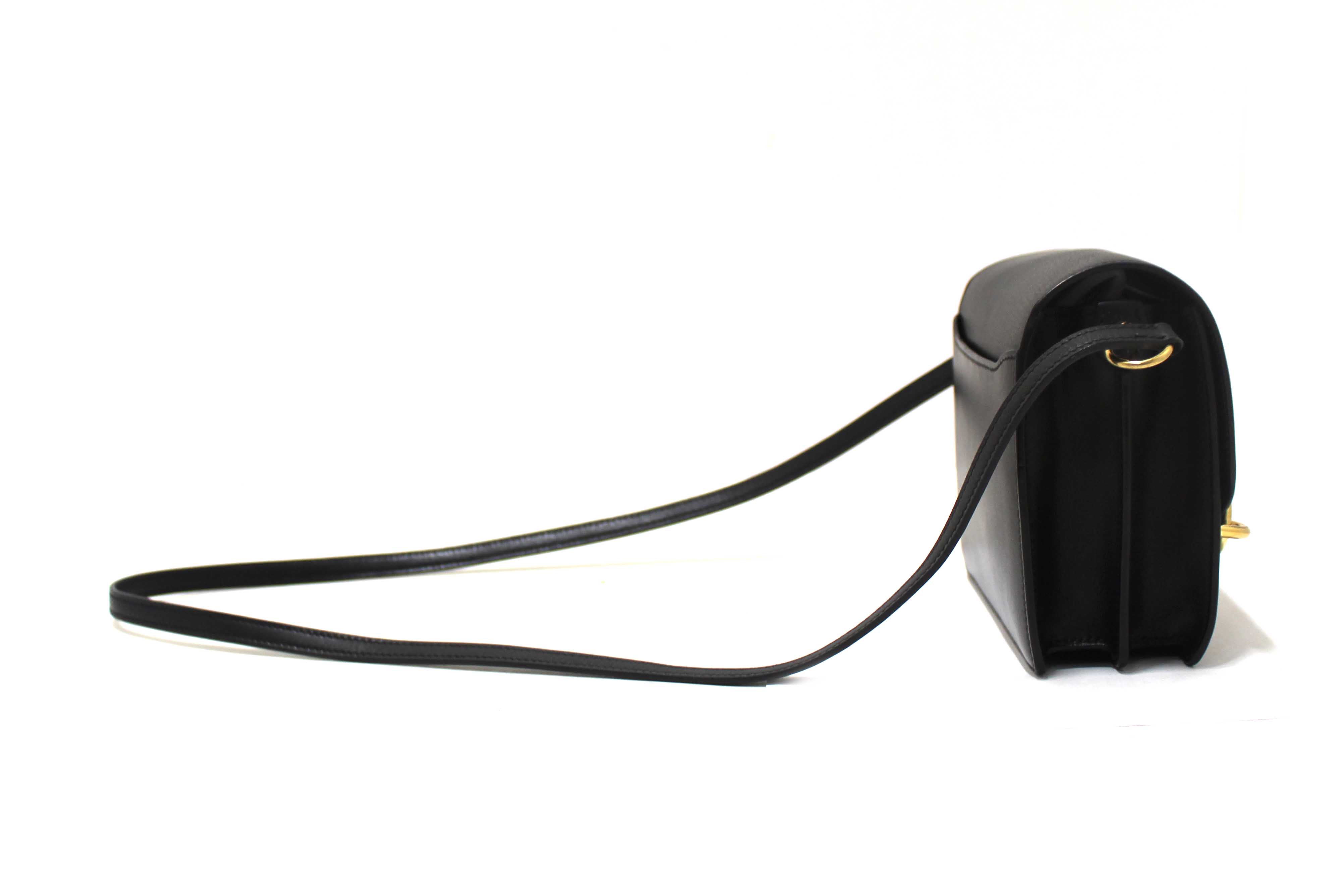 Authentic Hermes Black Evercolor Calfskin Leather Roulis Mini Bag