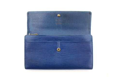 Auth Louis Vuitton Blue Epi Leather Envelope Long Wallet Purse
