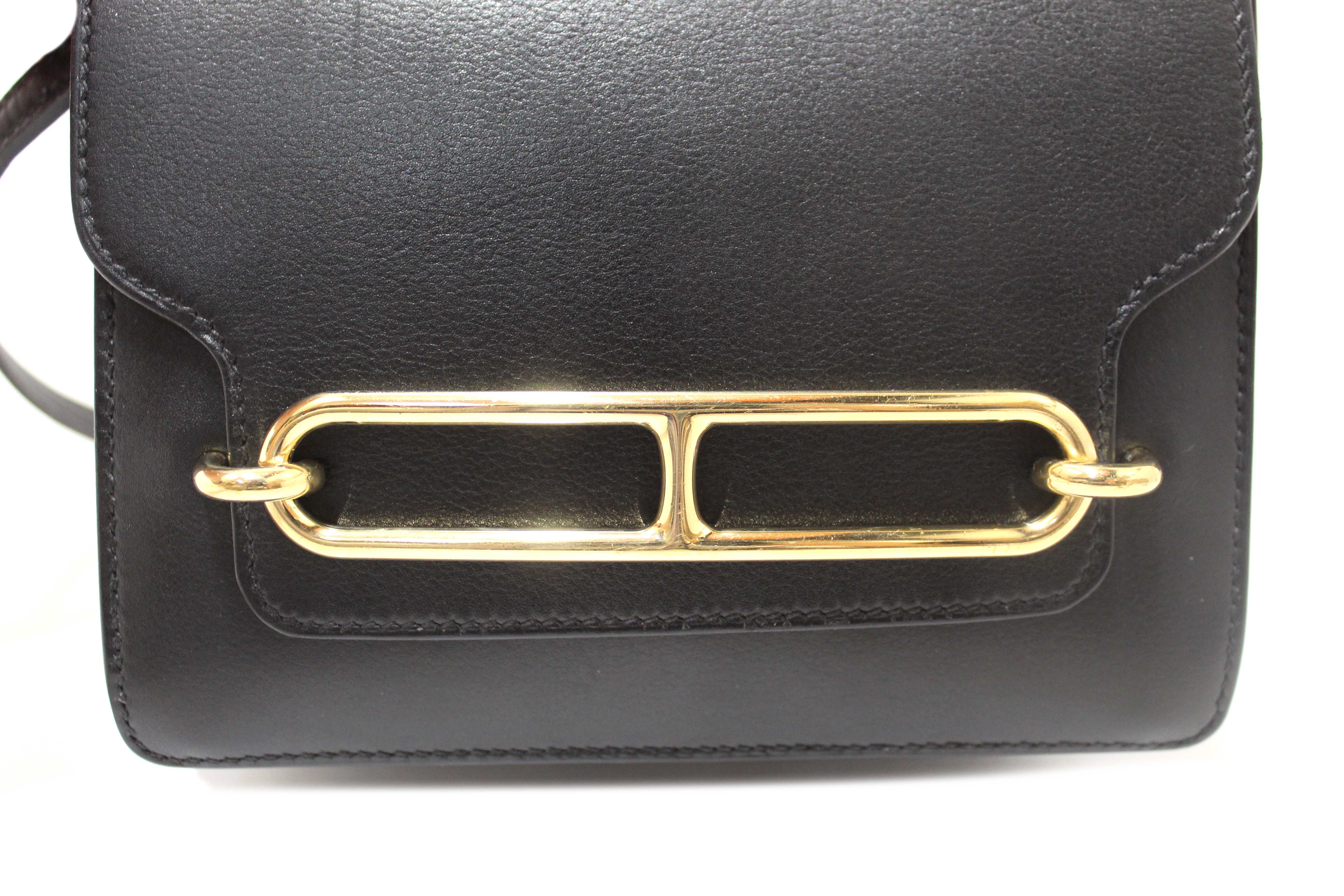 Authentic Hermes Black Evercolor Calfskin Leather Roulis Mini Bag