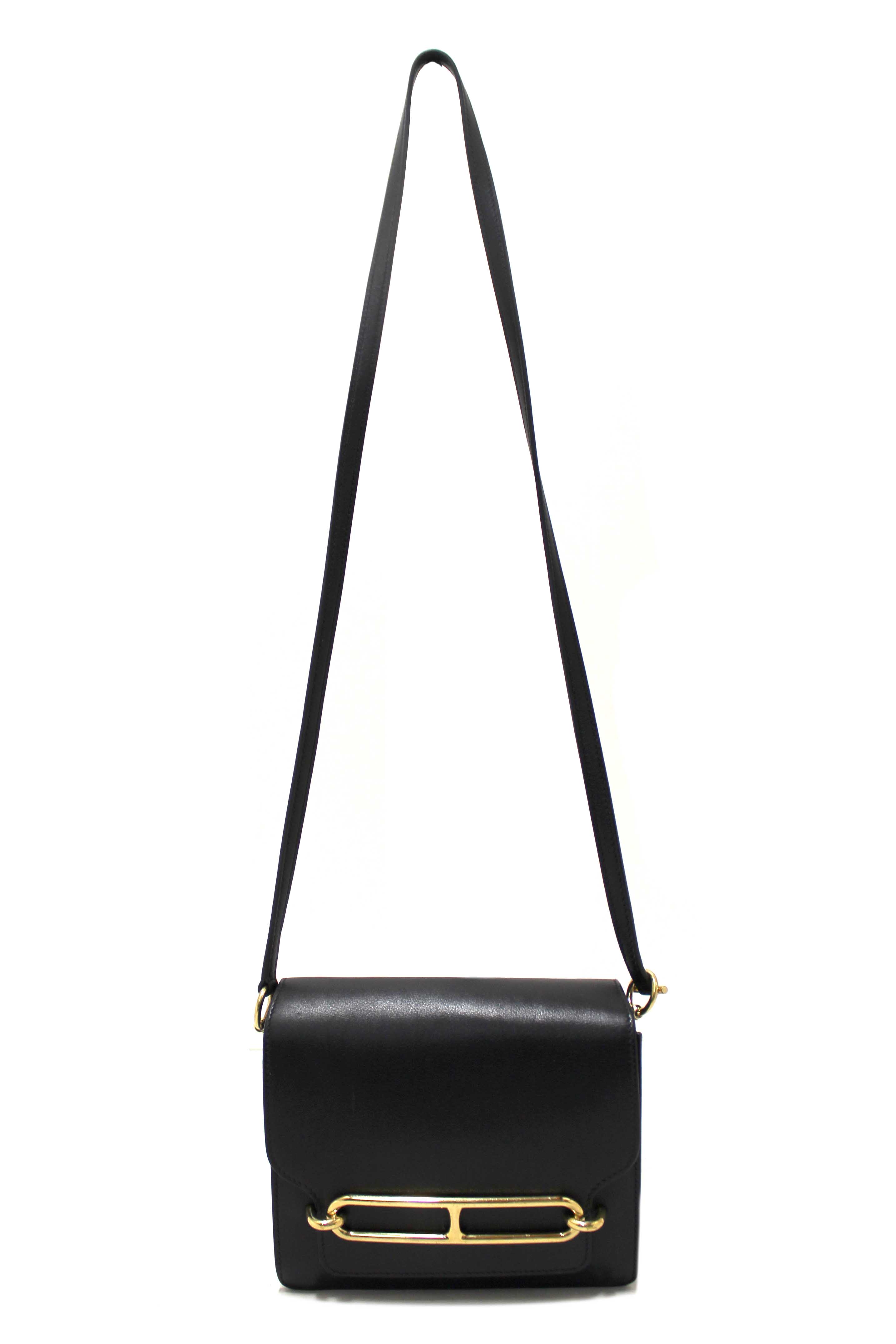 Authentic Hermes Black Evercolor Calfskin Leather Roulis Mini Bag