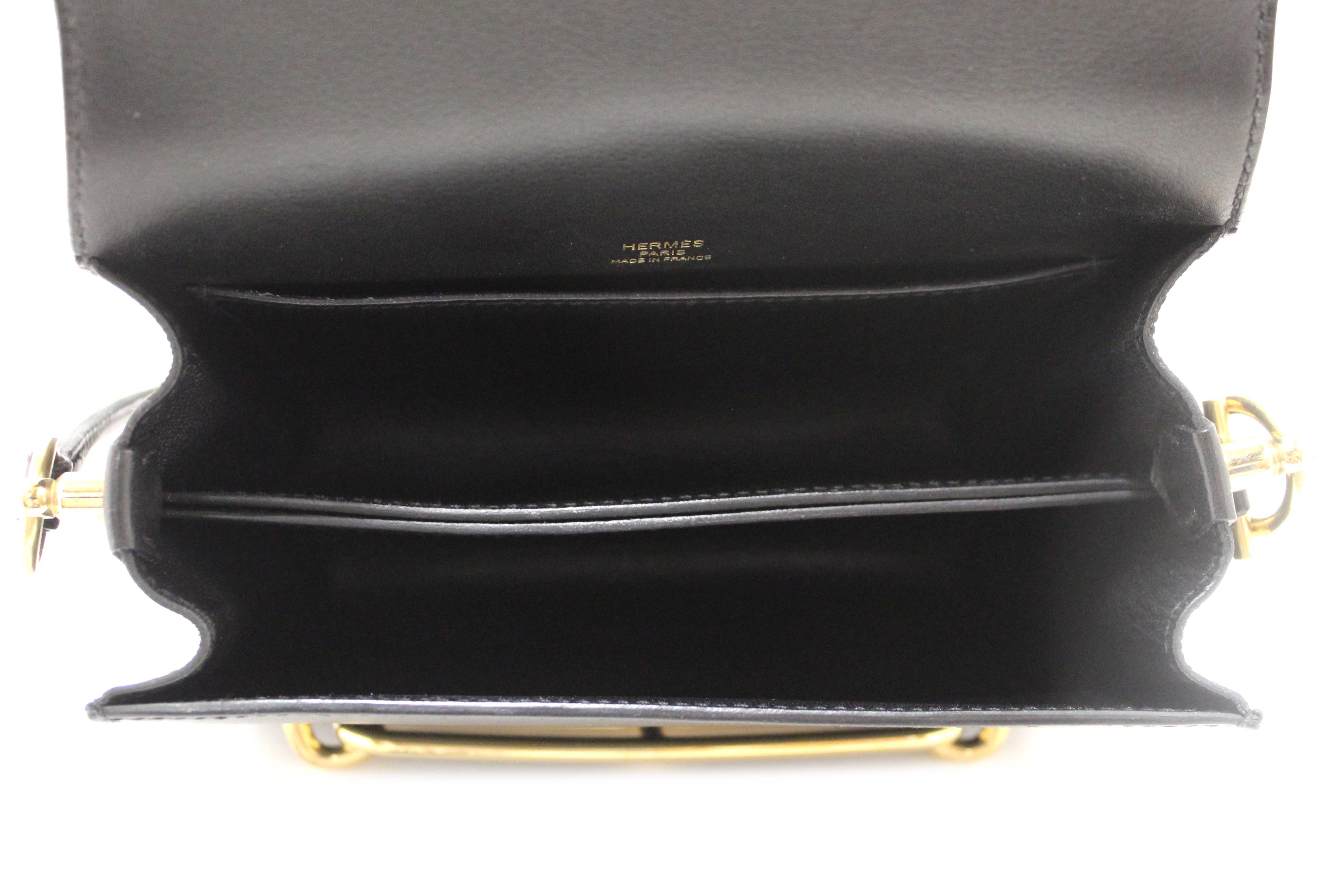 Authentic Hermes Black Evercolor Calfskin Leather Roulis Mini Bag
