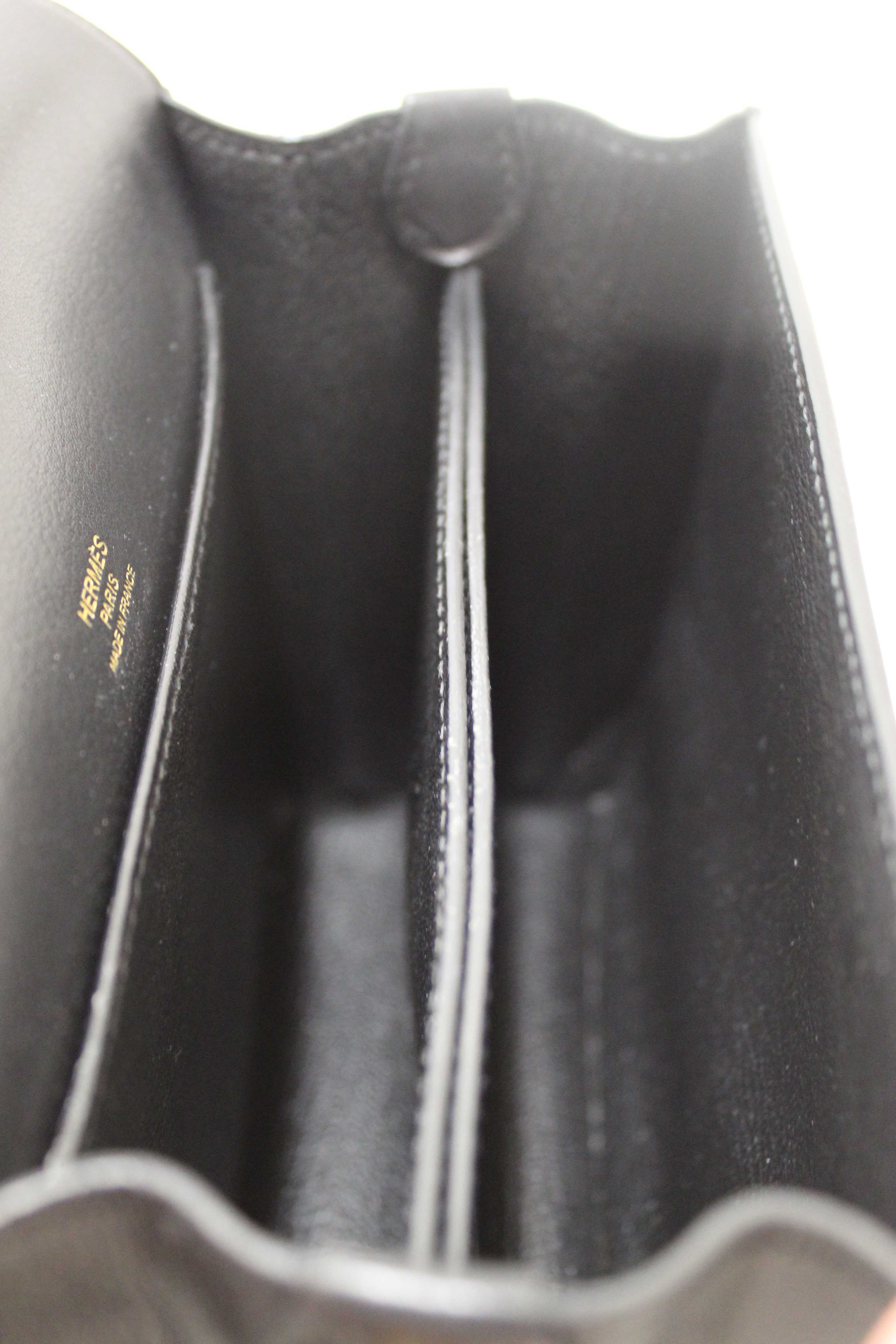 Authentic Hermes Black Evercolor Calfskin Leather Roulis Mini Bag