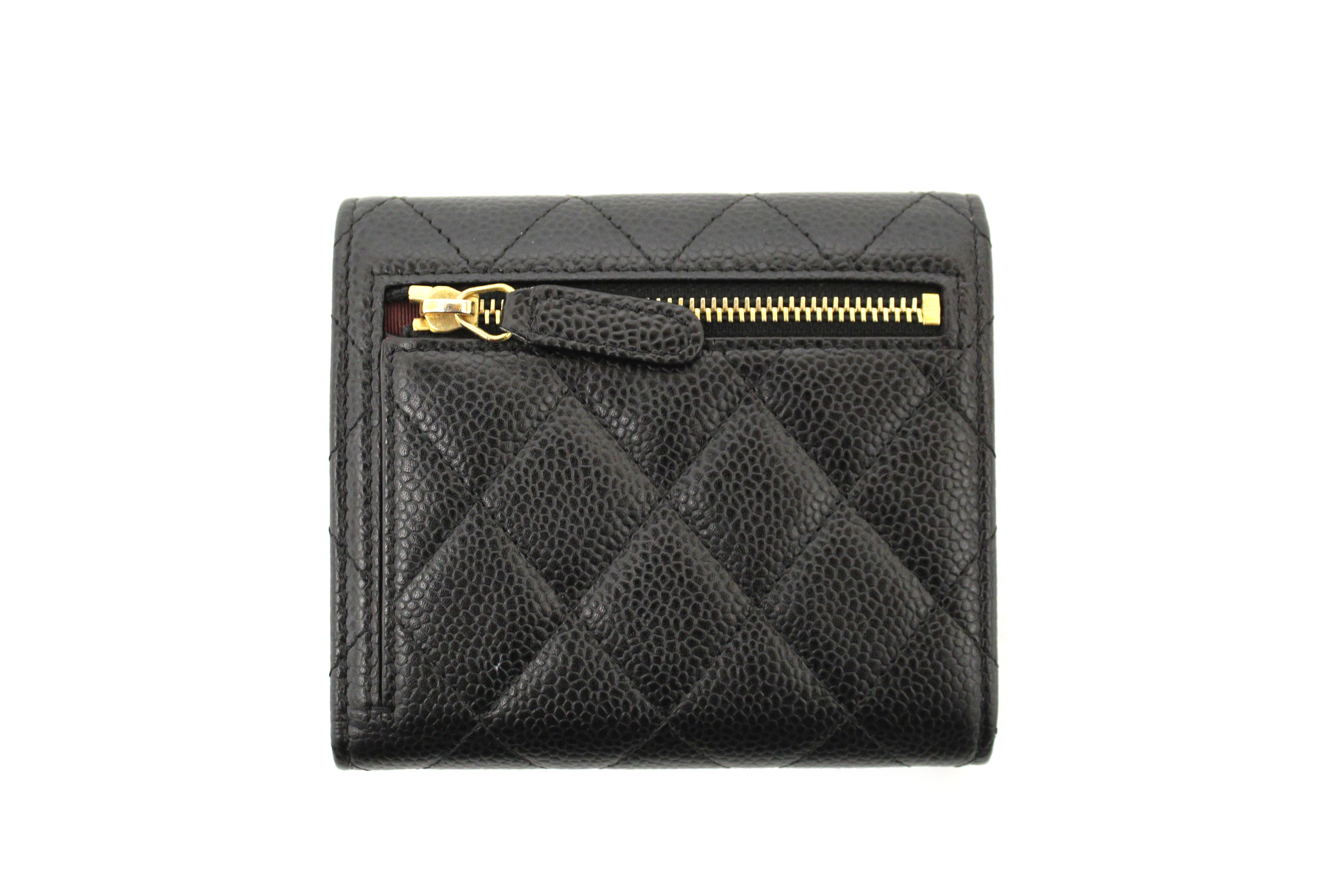 Authentic Chanel Black Quilted Caviar Leather Classic Small Flap Wallet