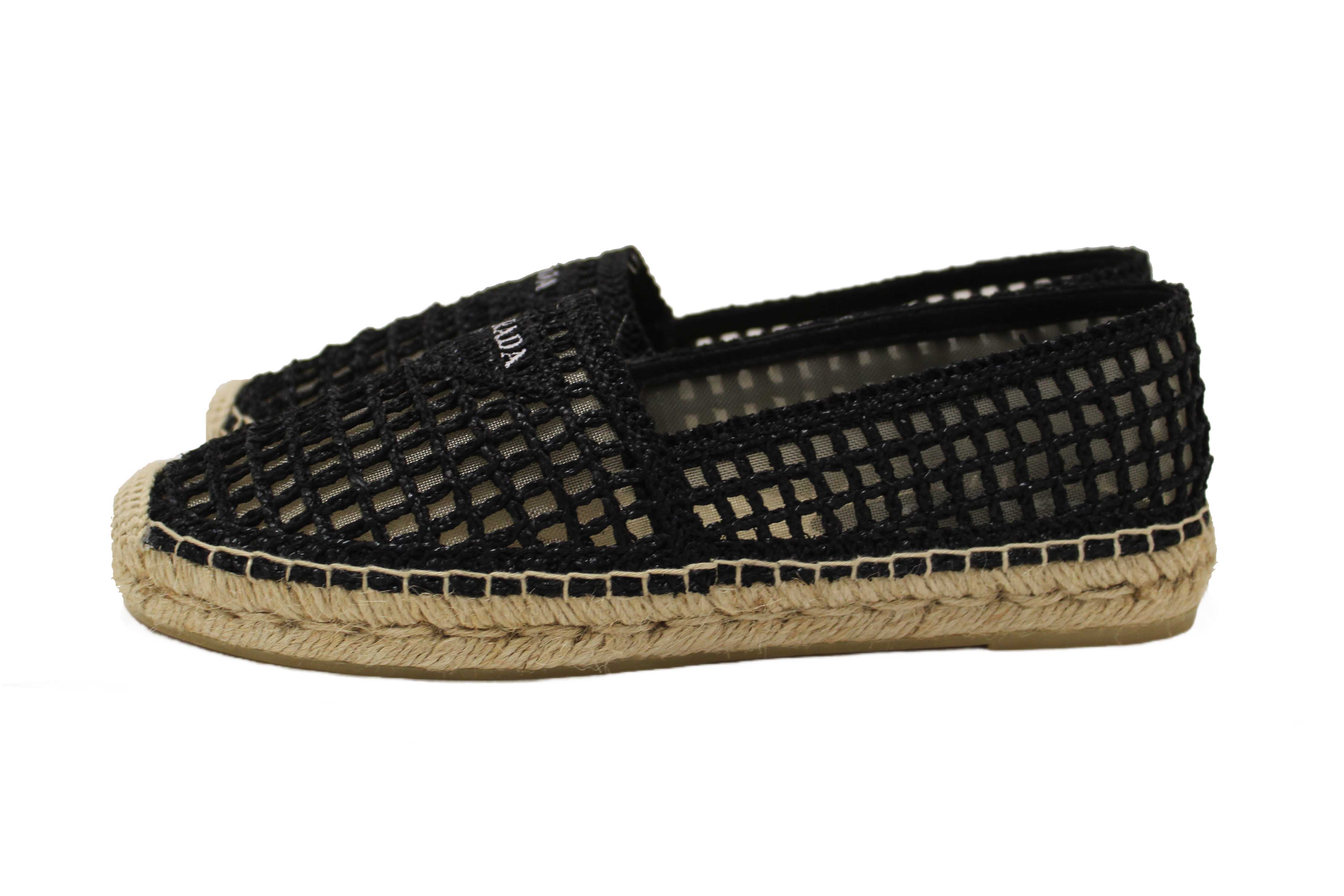 Authentic NEW Prada Black Crochet Espadrilles Shoes Size 38
