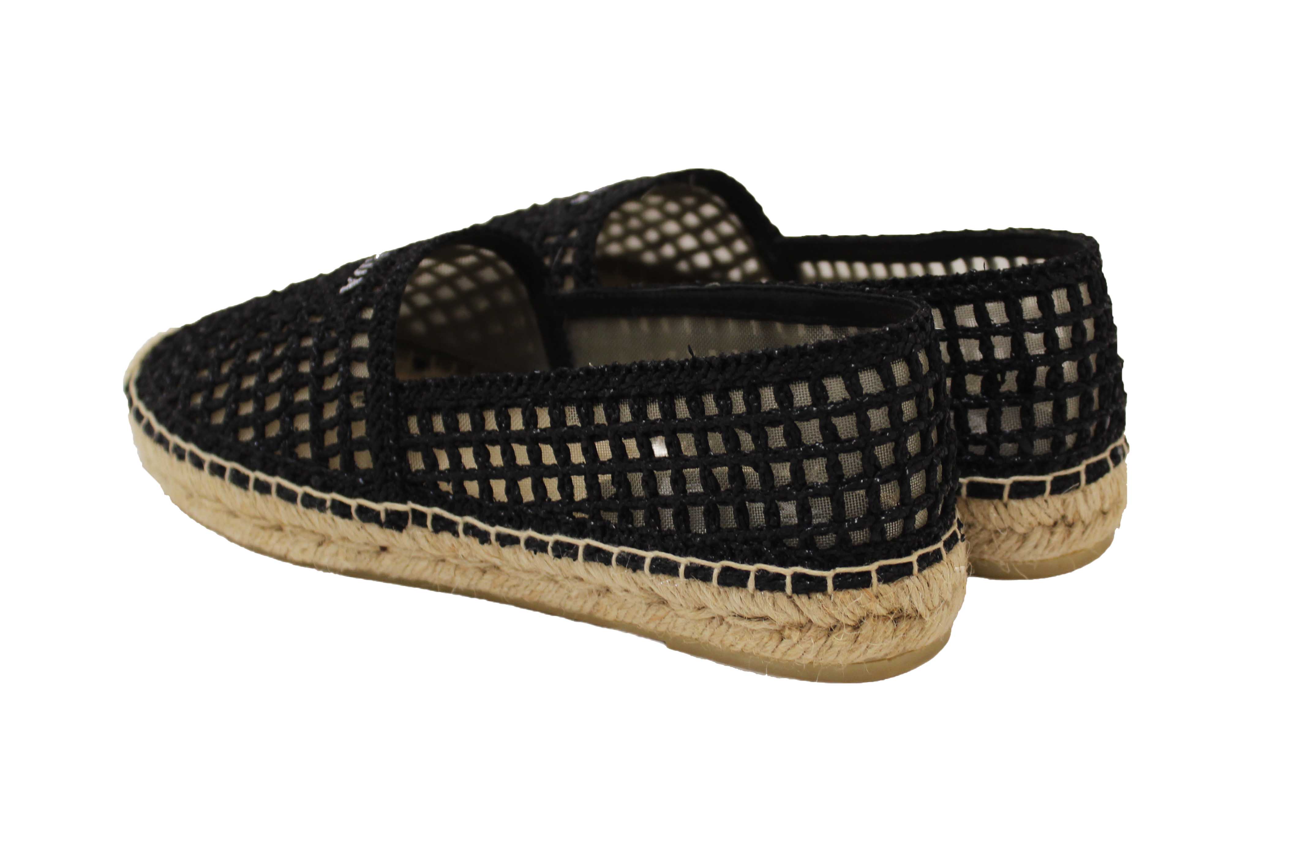 Authentic NEW Prada Black Crochet Espadrilles Shoes Size 38