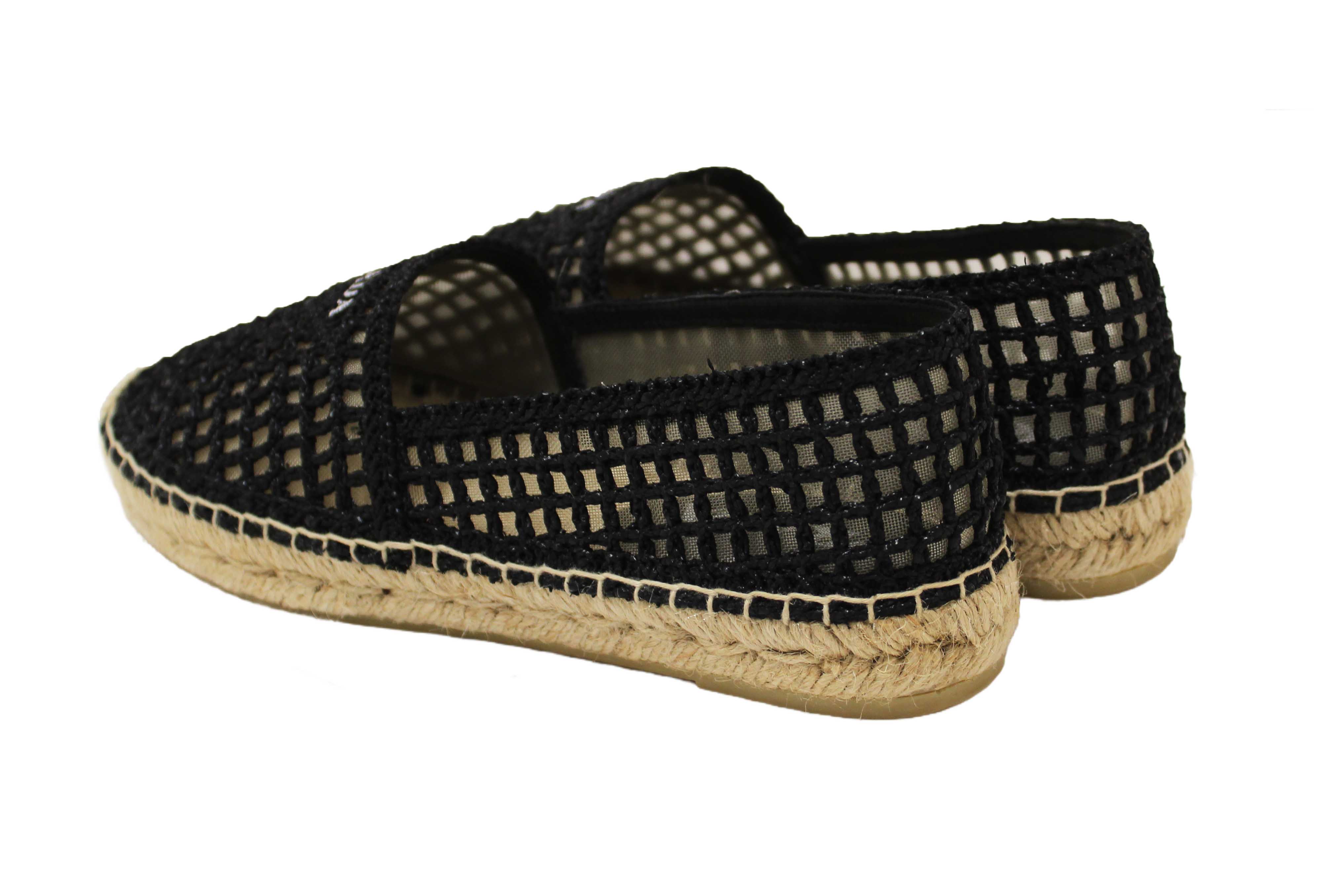 Authentic NEW Prada Black Crochet Espadrilles Shoes Size 38