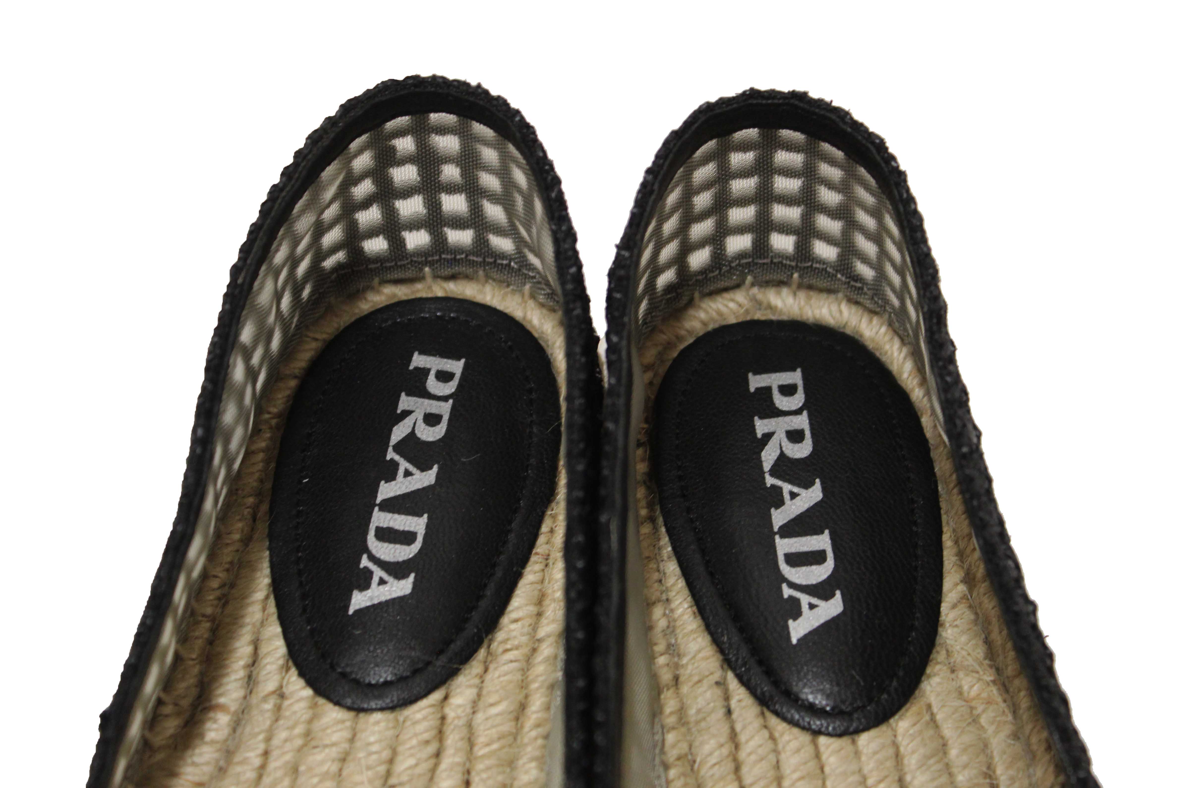 Authentic NEW Prada Black Crochet Espadrilles Shoes Size 38