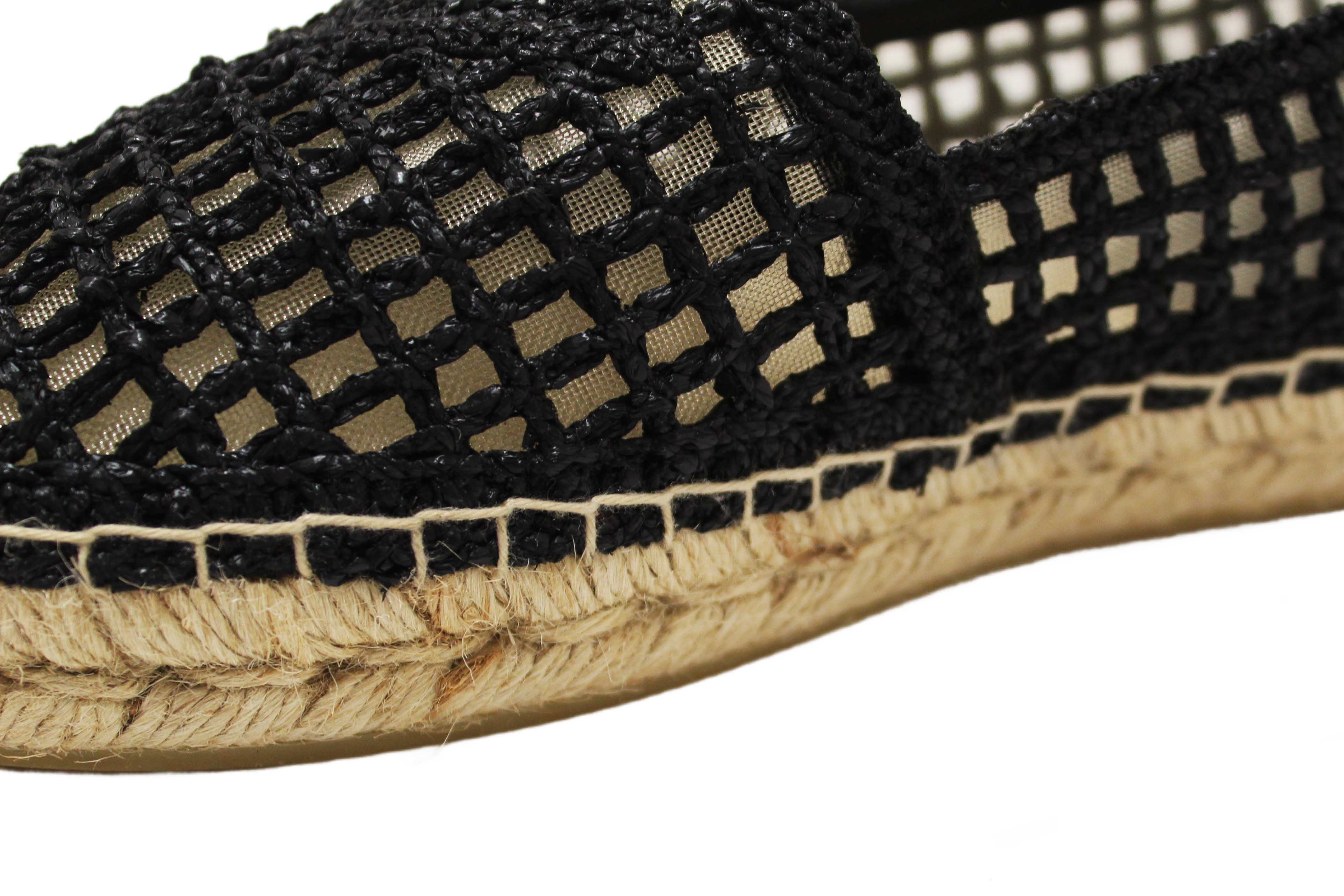 Authentic NEW Prada Black Crochet Espadrilles Shoes Size 38