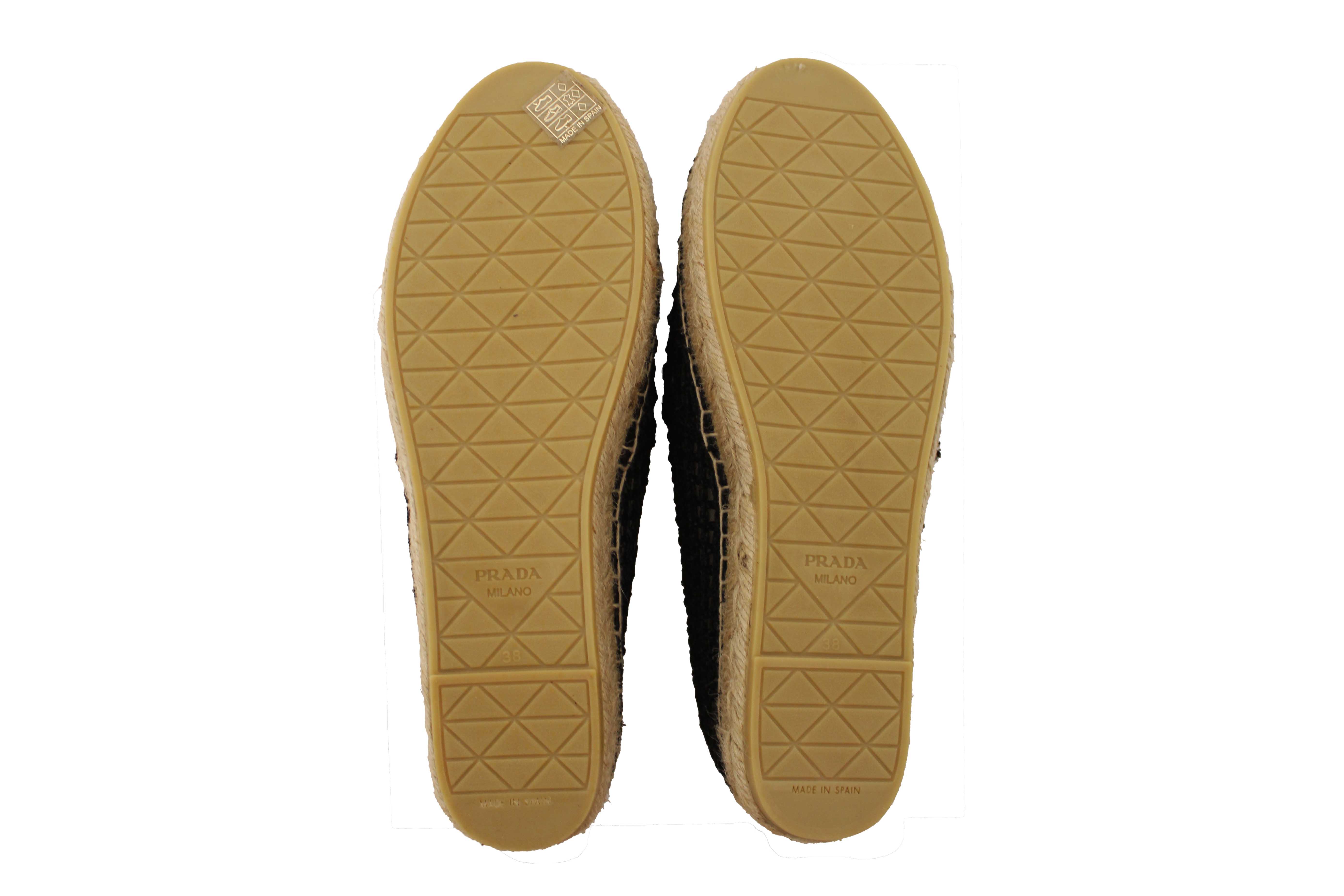 Authentic NEW Prada Black Crochet Espadrilles Shoes Size 38