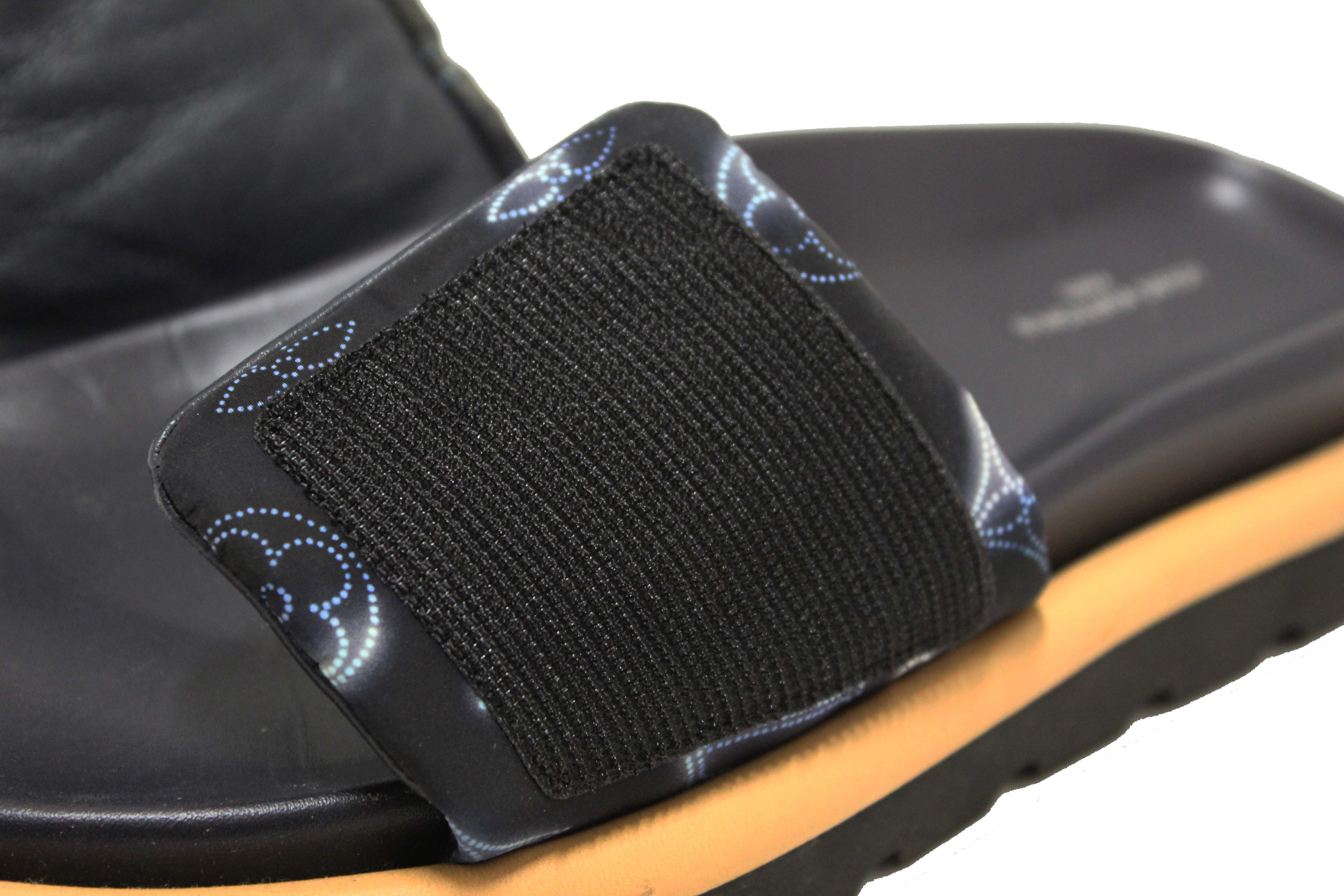Authentic Louis Vuitton Navy Blue Nylon Monogram Womens Pool Pillow Comfort Mules Size 38
