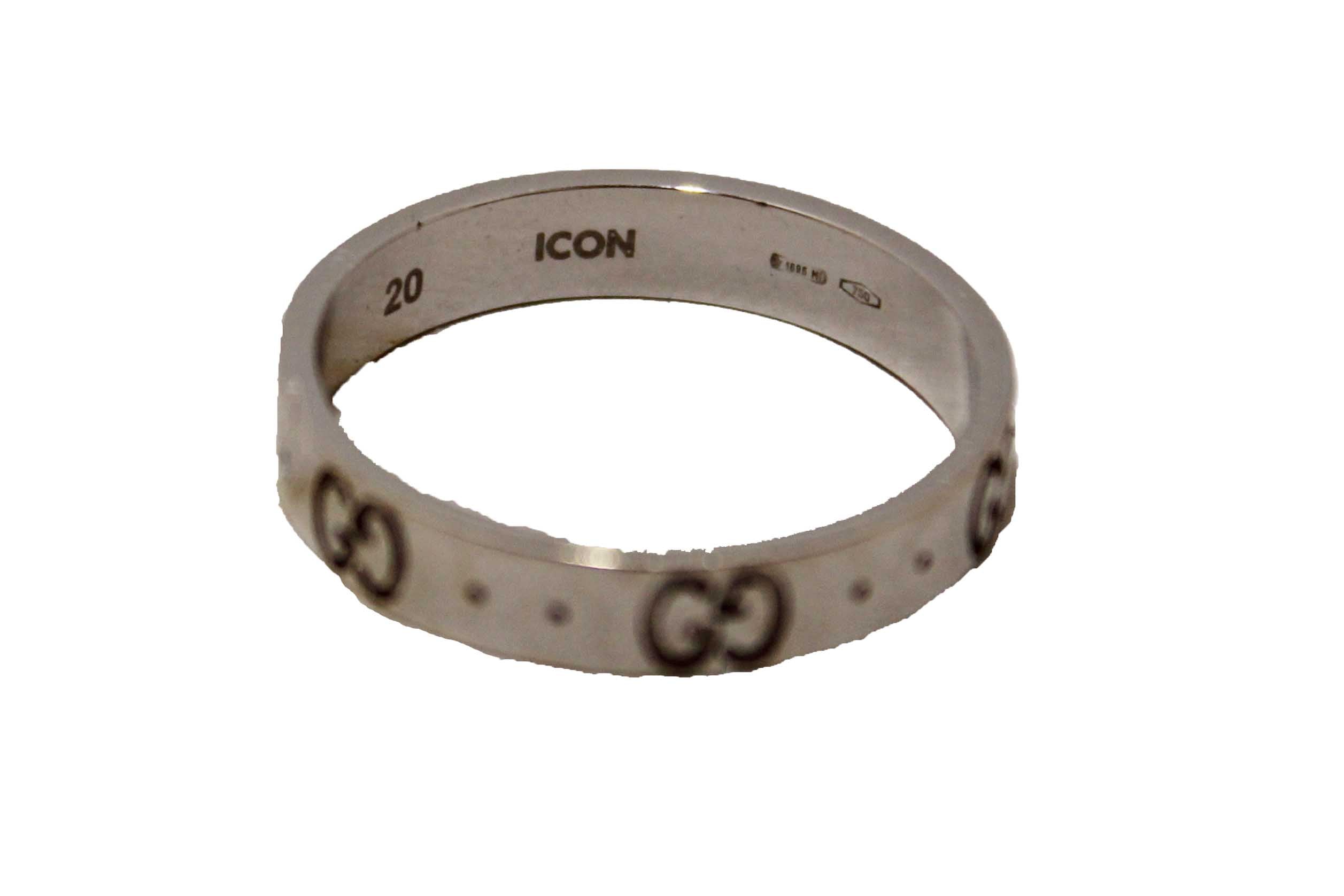 Authentic Gucci 18K White Gold Icon Thin Ring Size 20