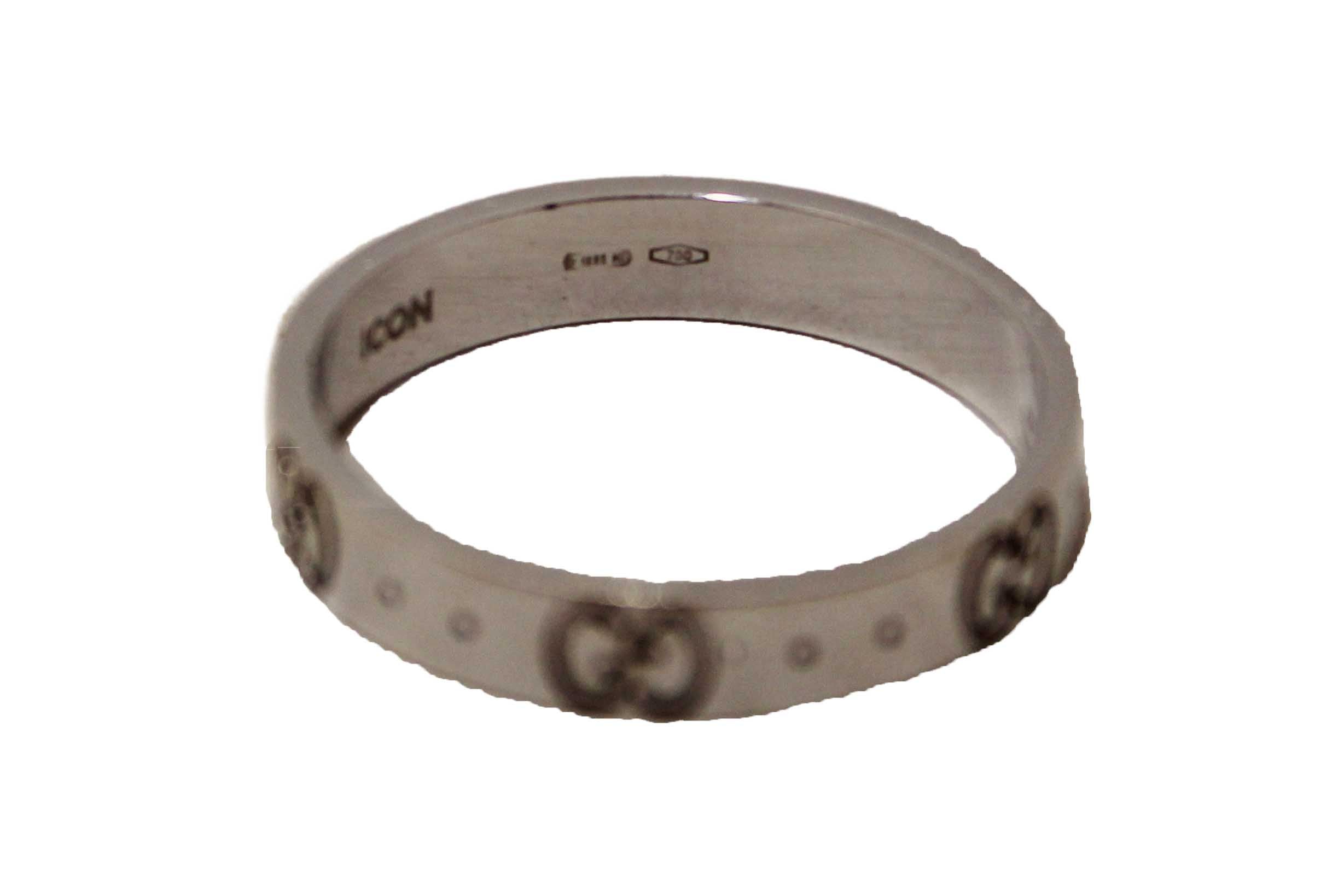 Authentic Gucci 18K White Gold Icon Thin Ring Size 20