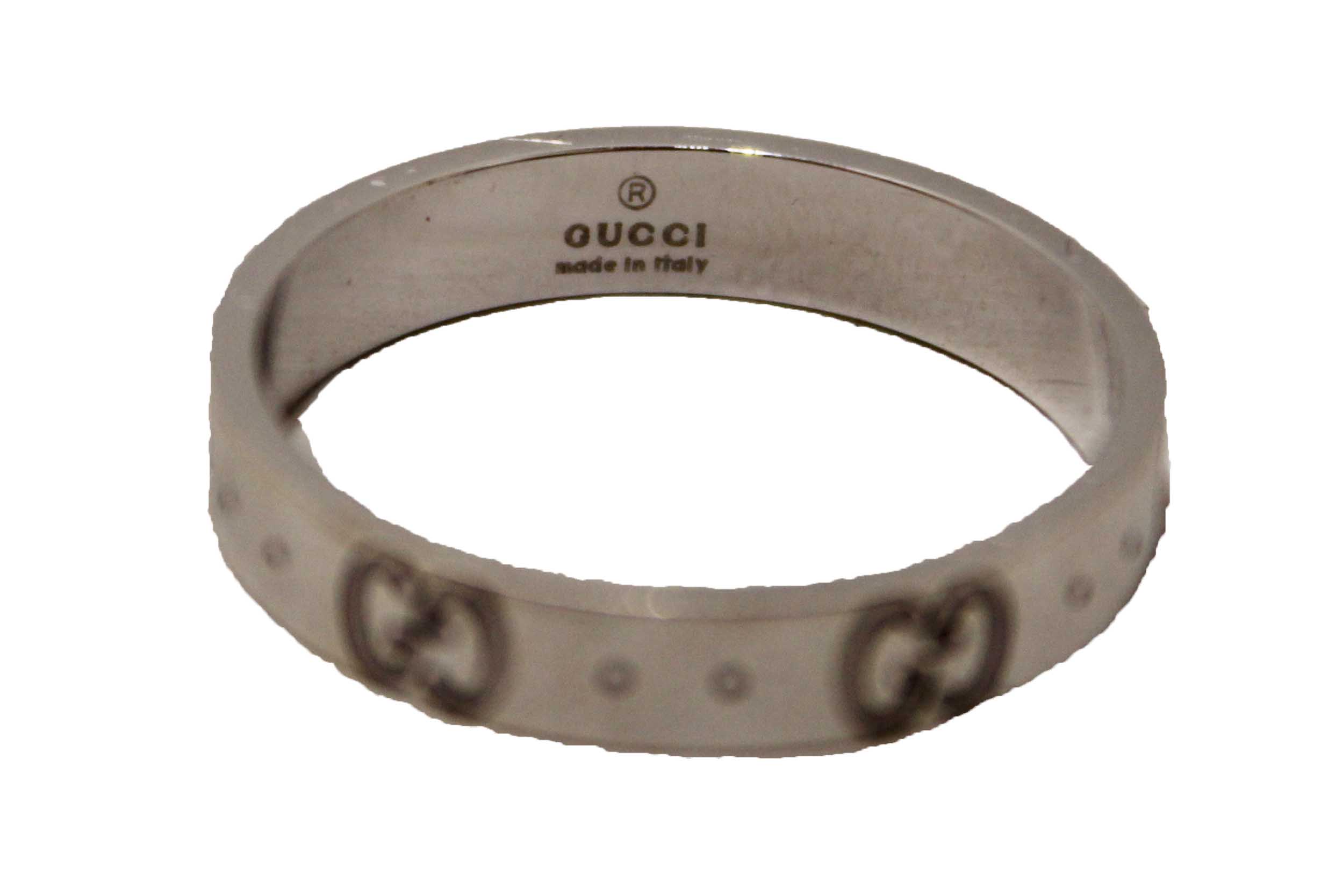 Authentic Gucci 18K White Gold Icon Thin Ring Size 20