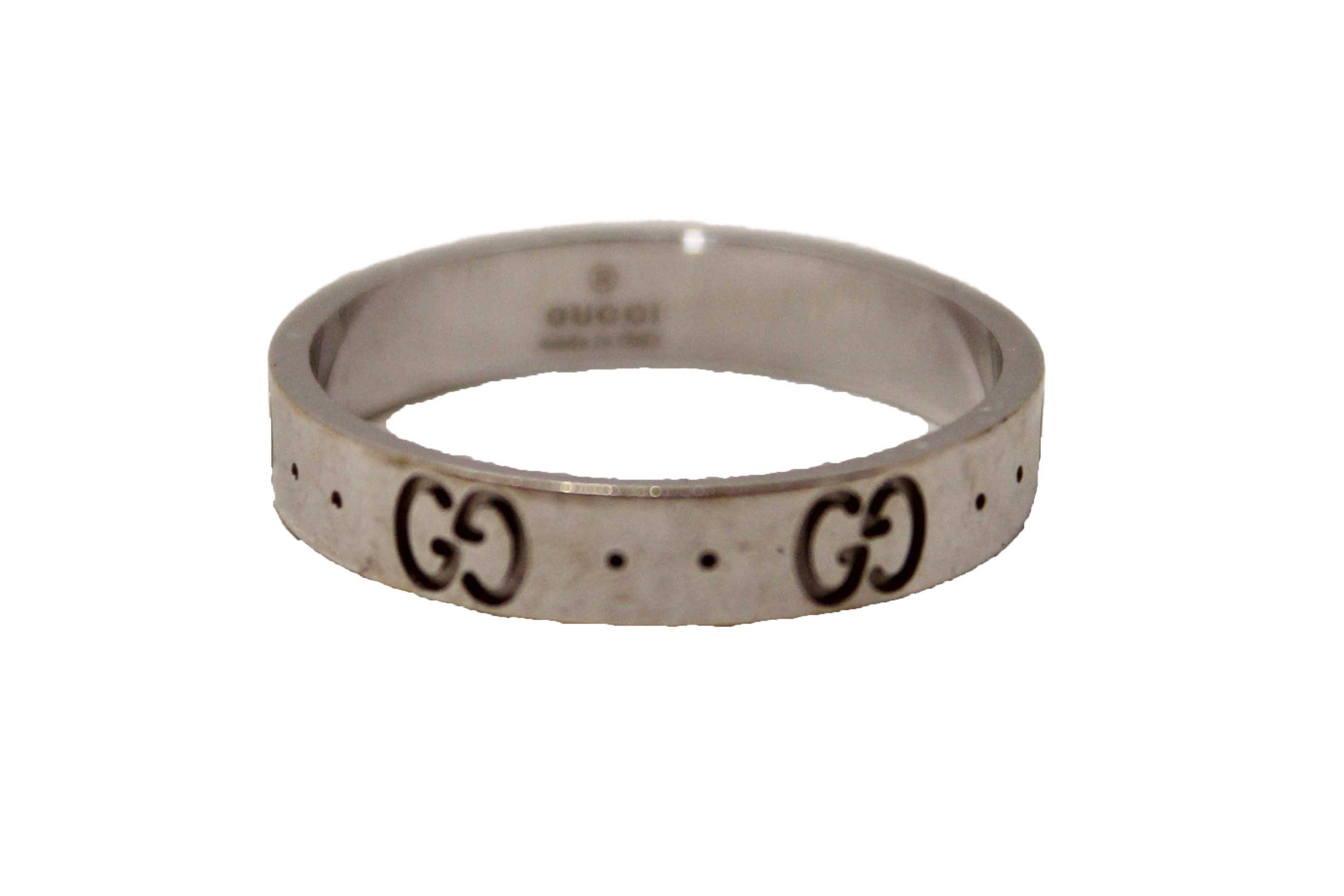 Authentic Gucci 18K White Gold Icon Thin Ring Size 20