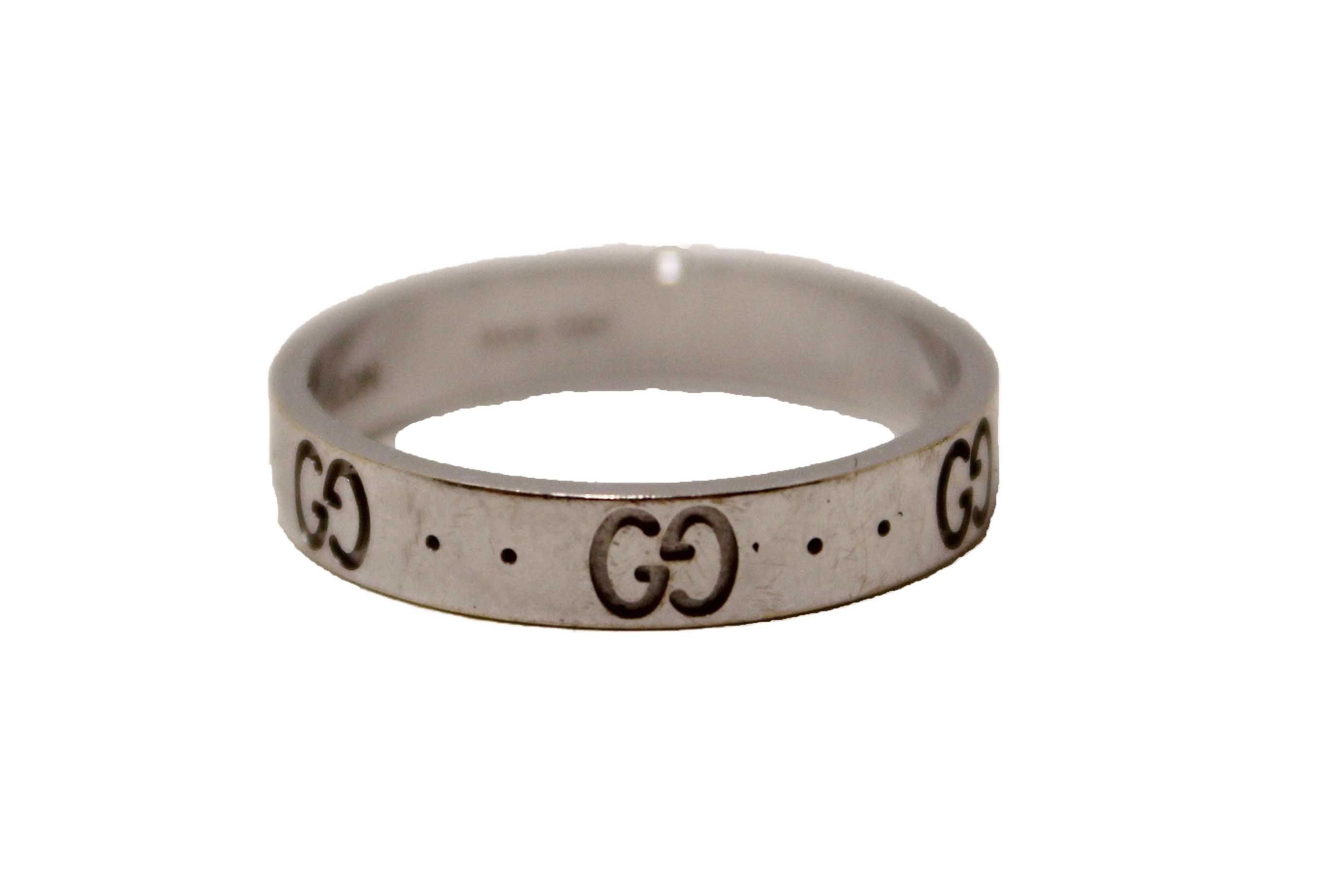 Authentic Gucci 18K White Gold Icon Thin Ring Size 20