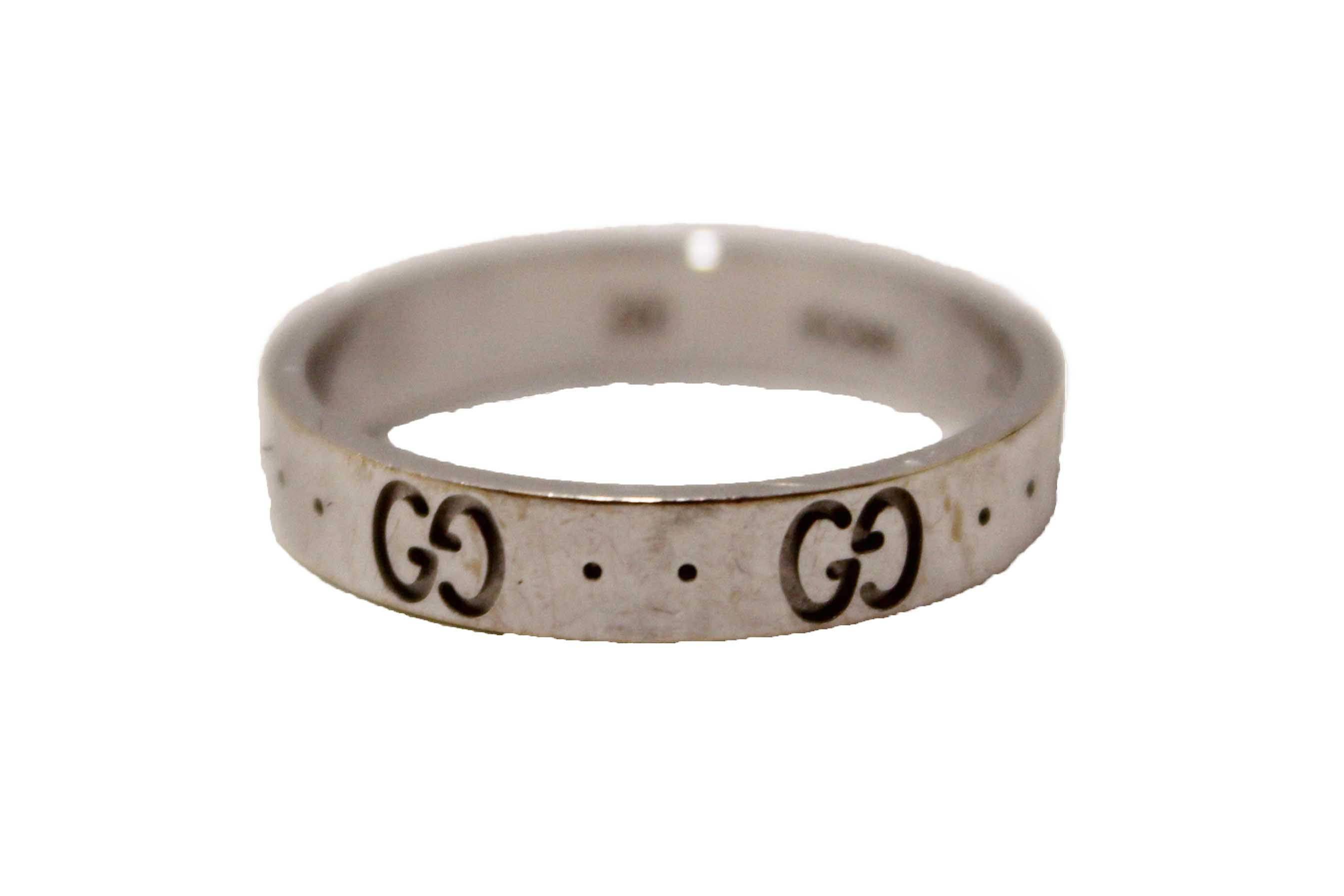 Authentic Gucci 18K White Gold Icon Thin Ring Size 20