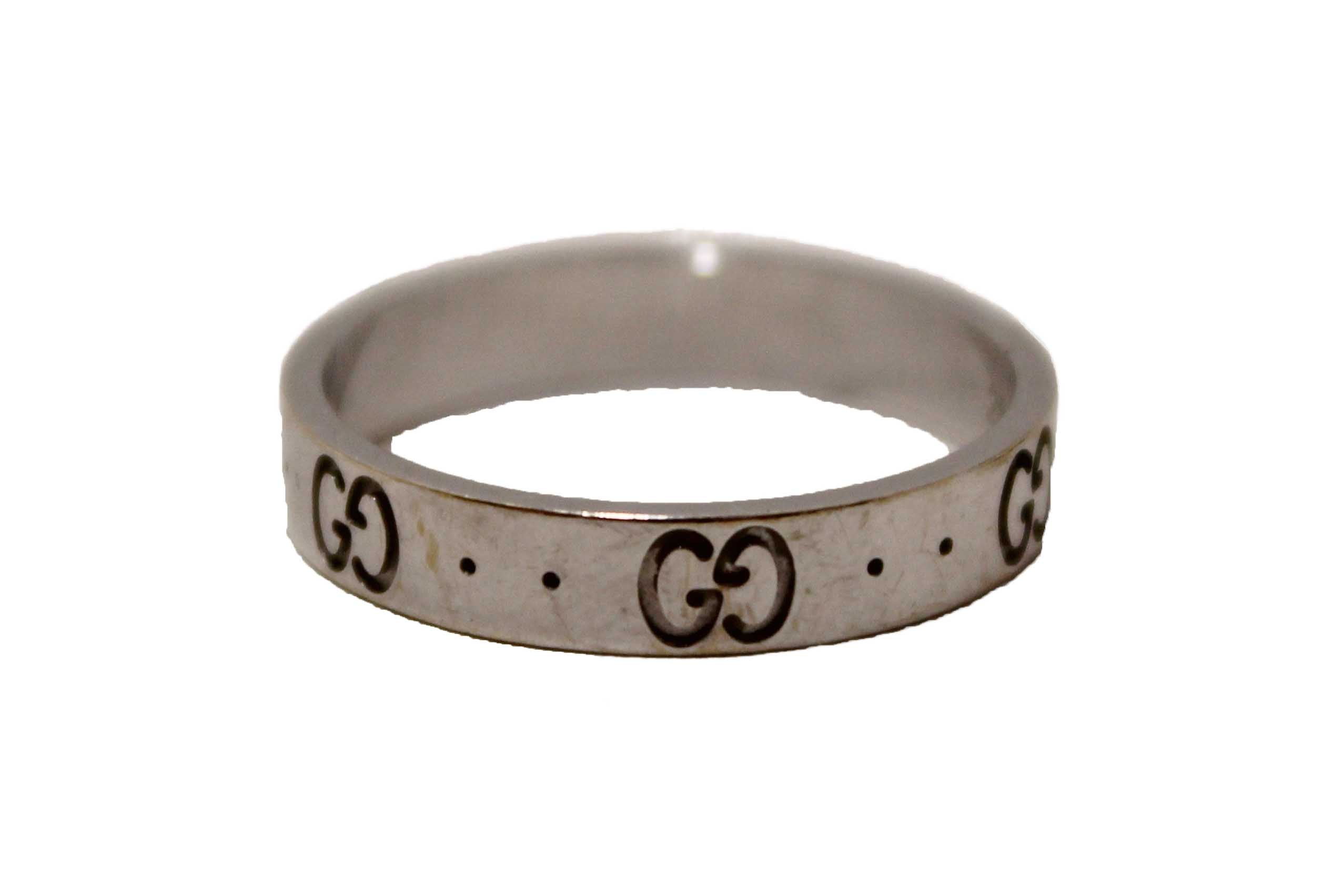 Authentic Gucci 18K White Gold Icon Thin Ring Size 20