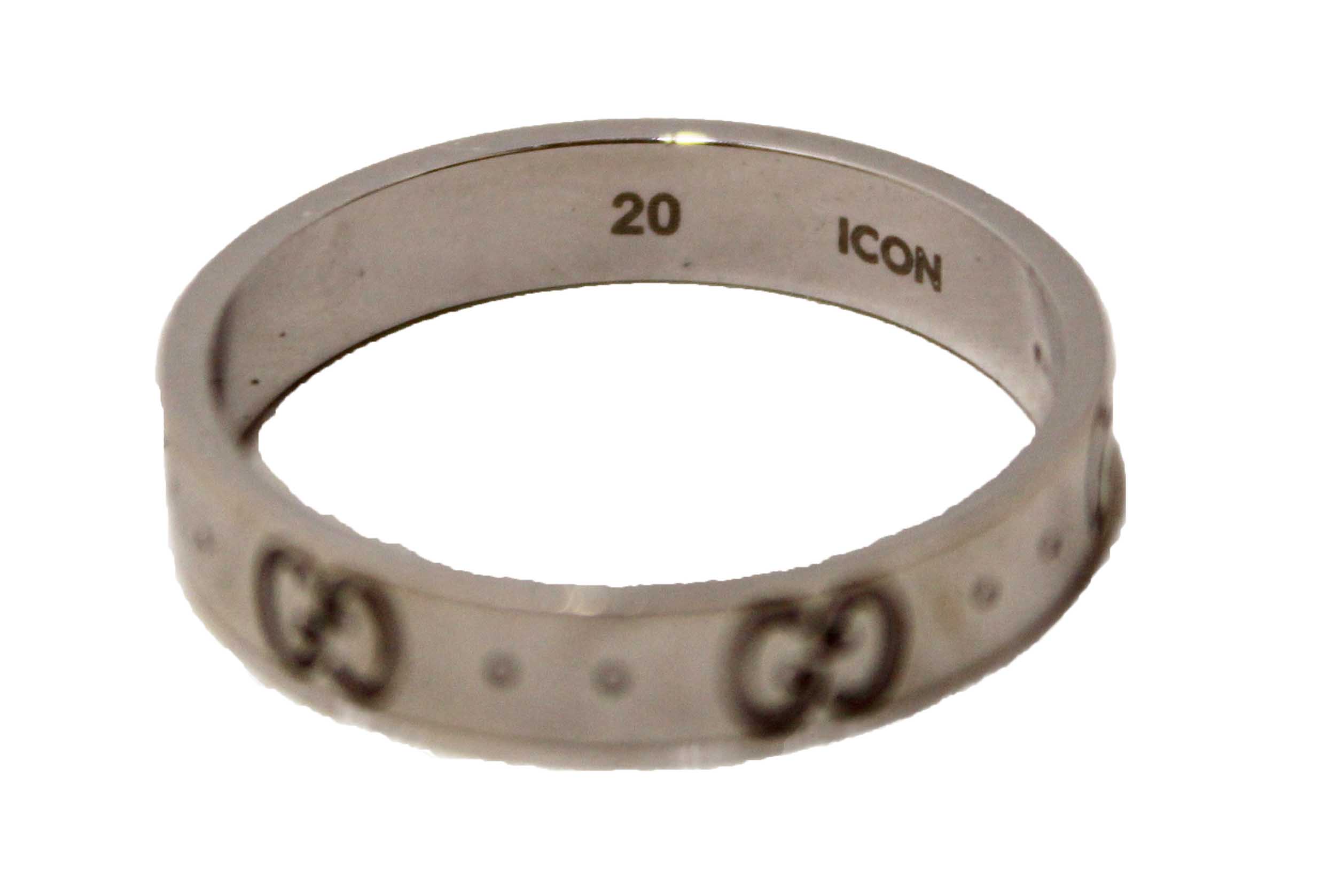 Authentic Gucci 18K White Gold Icon Thin Ring Size 20