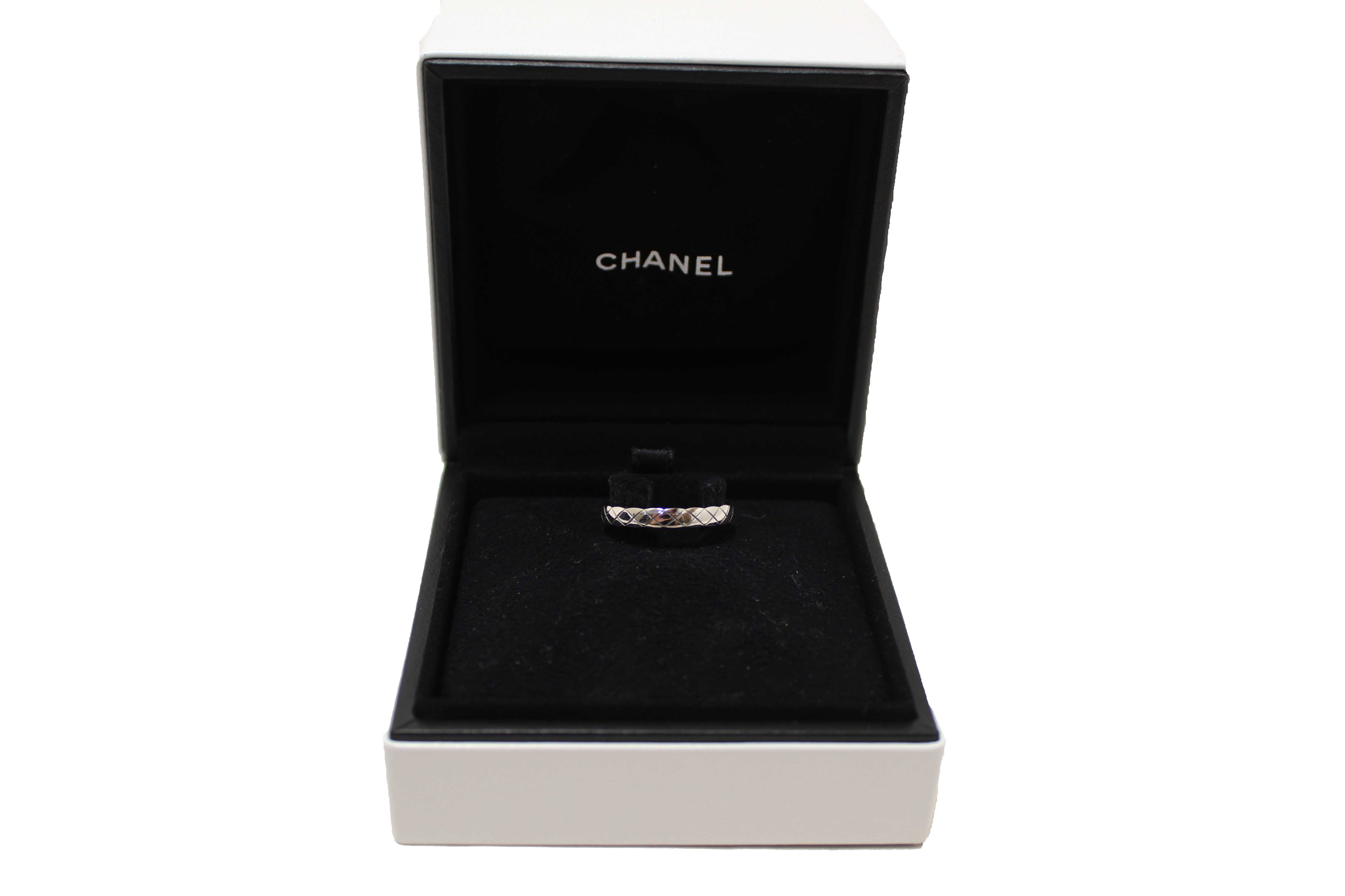Authentic Chanel 18K White Gold Mini Coco Crush Ring 58 8.5