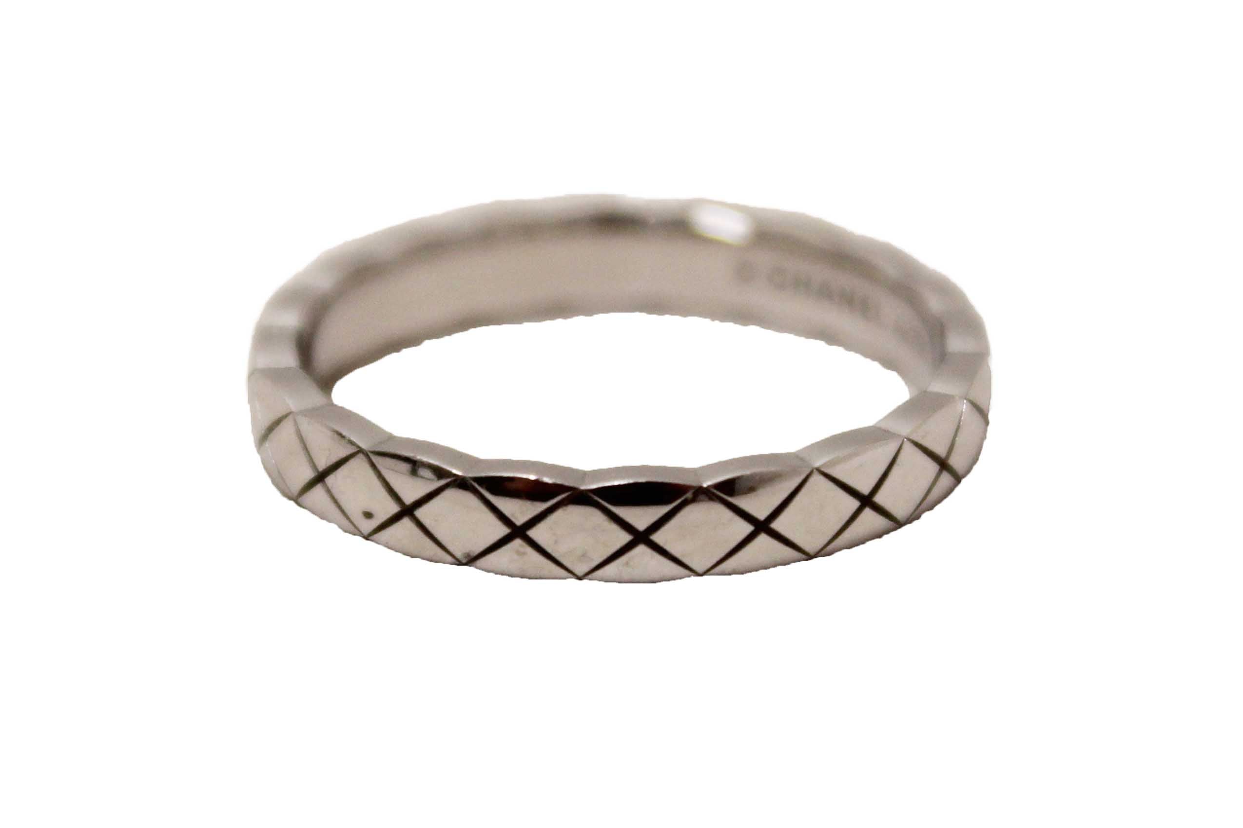 Authentic Chanel 18K White Gold Mini Coco Crush Ring 58 8.5